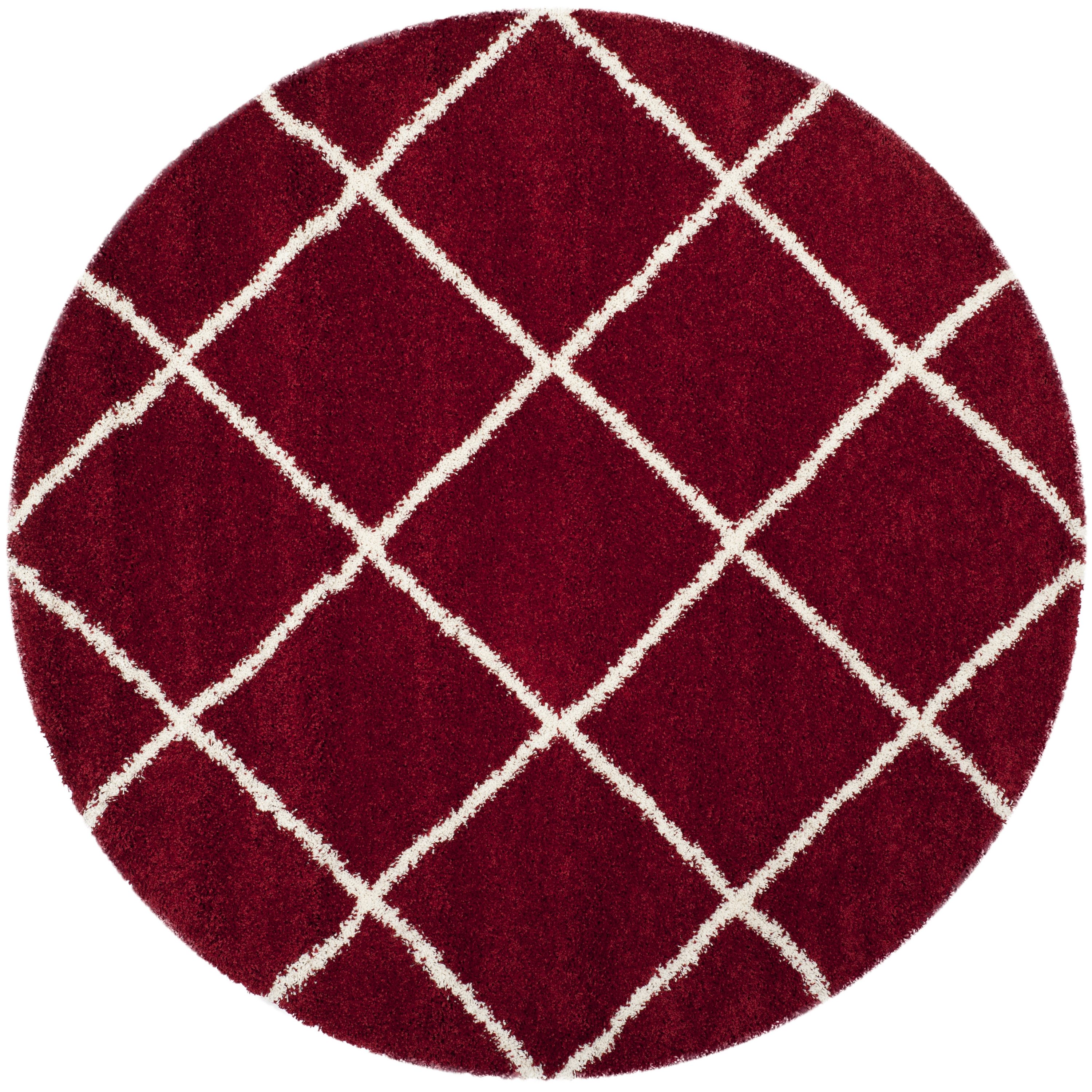 Safavieh SGH281R-7R Hudson Beckham Shag 7 x 7 (ft) Loomed Polypropylene Red/Ivory Round Indoor Trellis Area rug