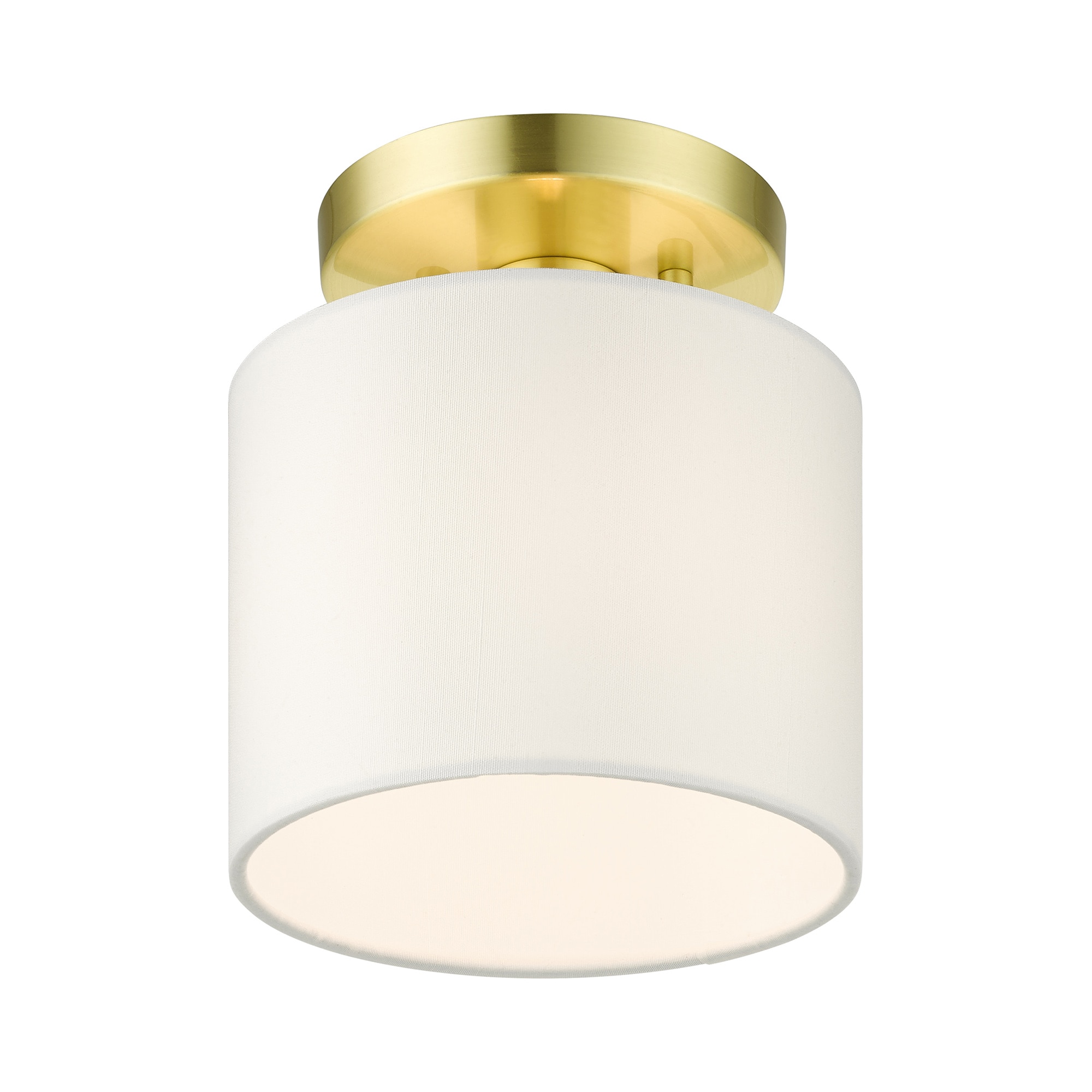 Meridian Petite Satin Brass Semi-Flush Mount with Off-White Drum Shade
