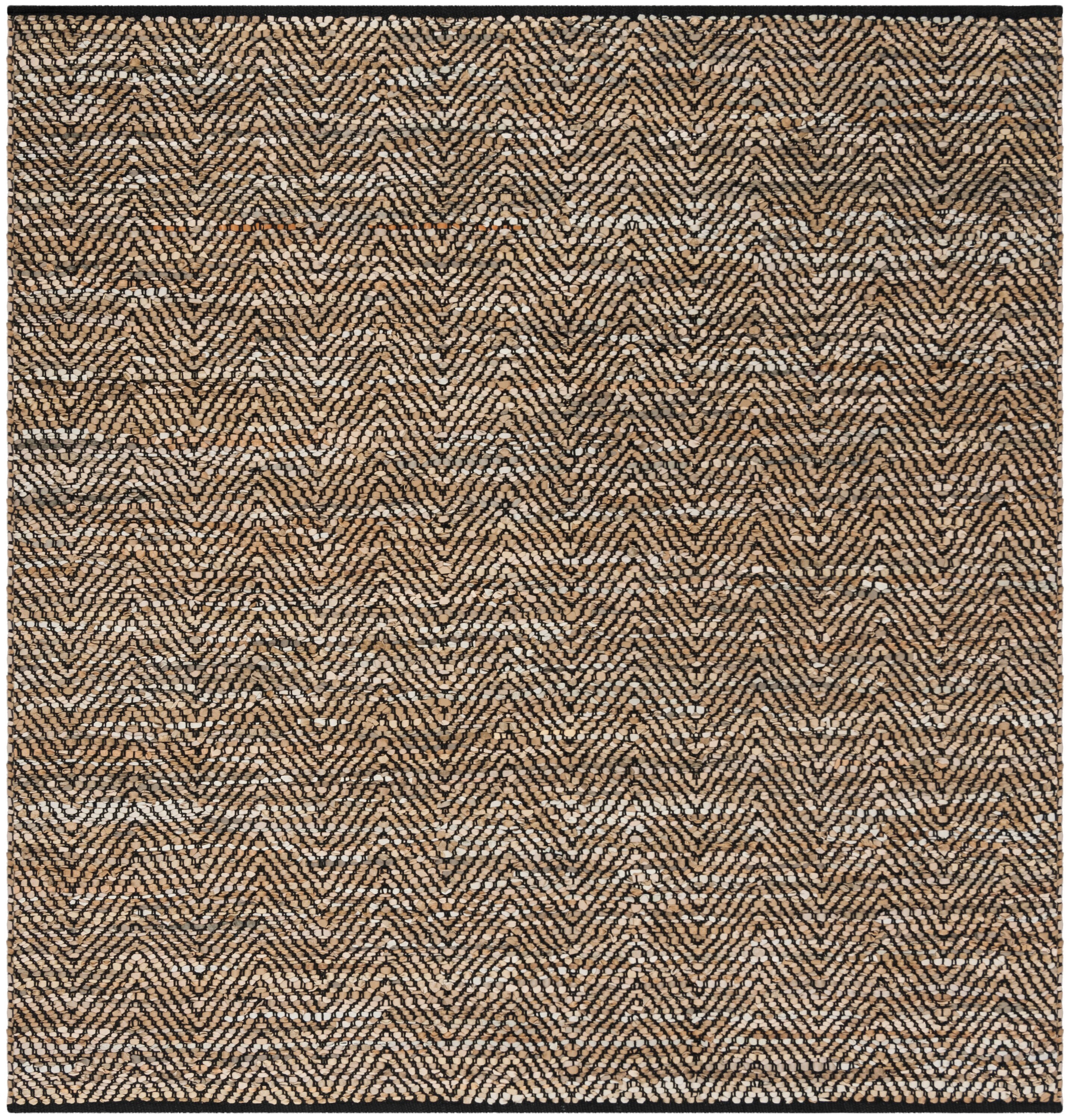 Handmade Beige and Black Cowhide 6' Square Area Rug