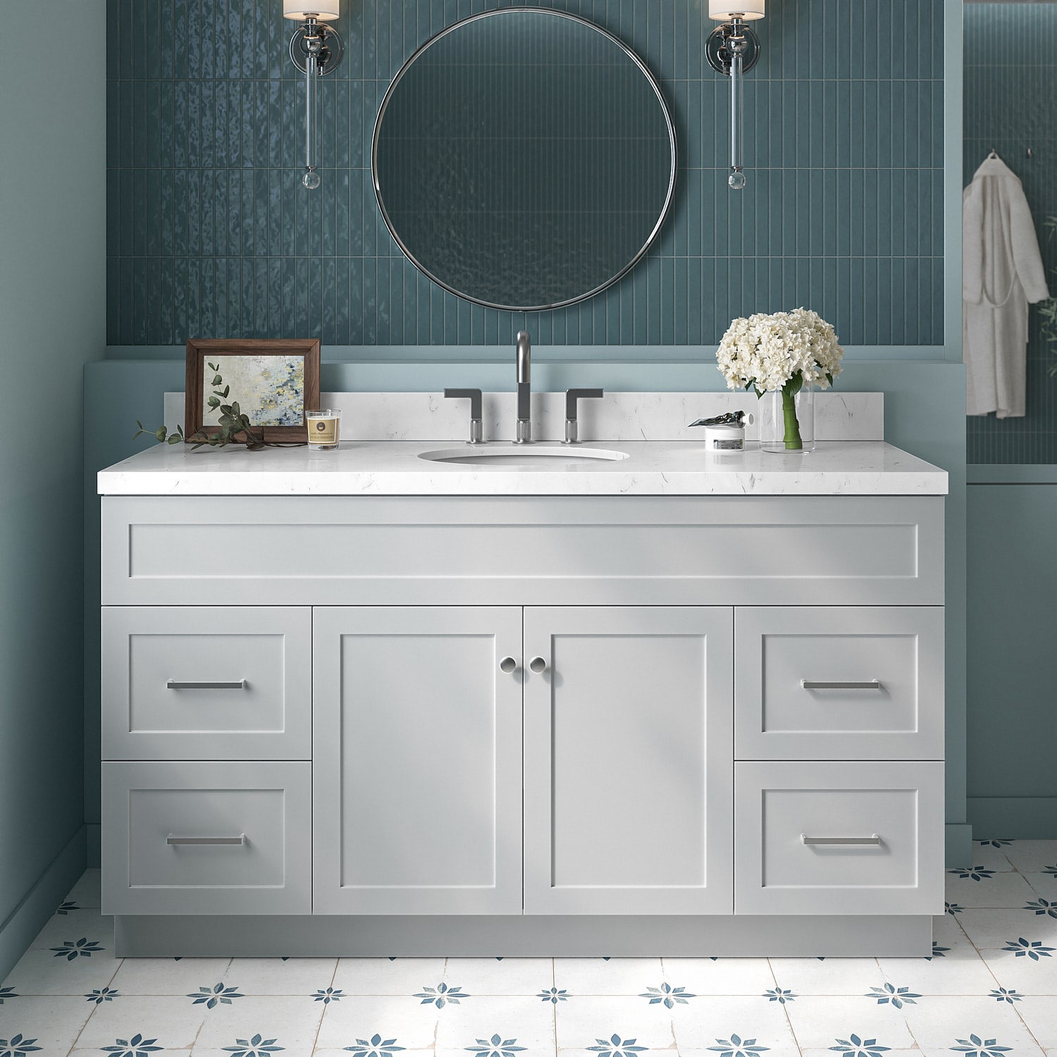 ARIEL F060SCQOVOGRY Hamlet 60-in Gray Undermount Single Sink Bathroom Vanity with Carrara White Quartz Quartz Top