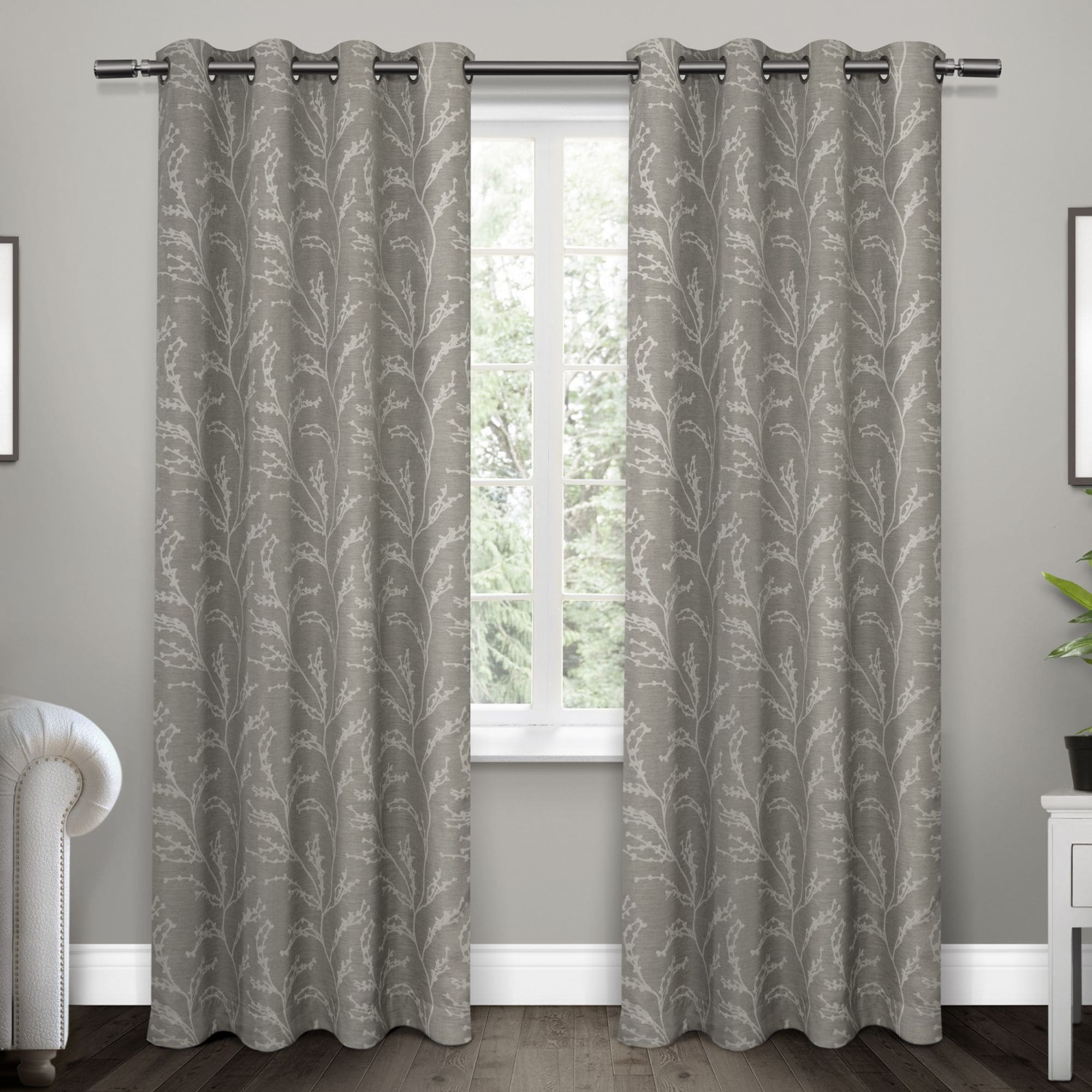 Exclusive Home EH8005-01 2-108G 108-Inches Ash grey Floral Room darkening Interlined Grommet Curtain panel pair