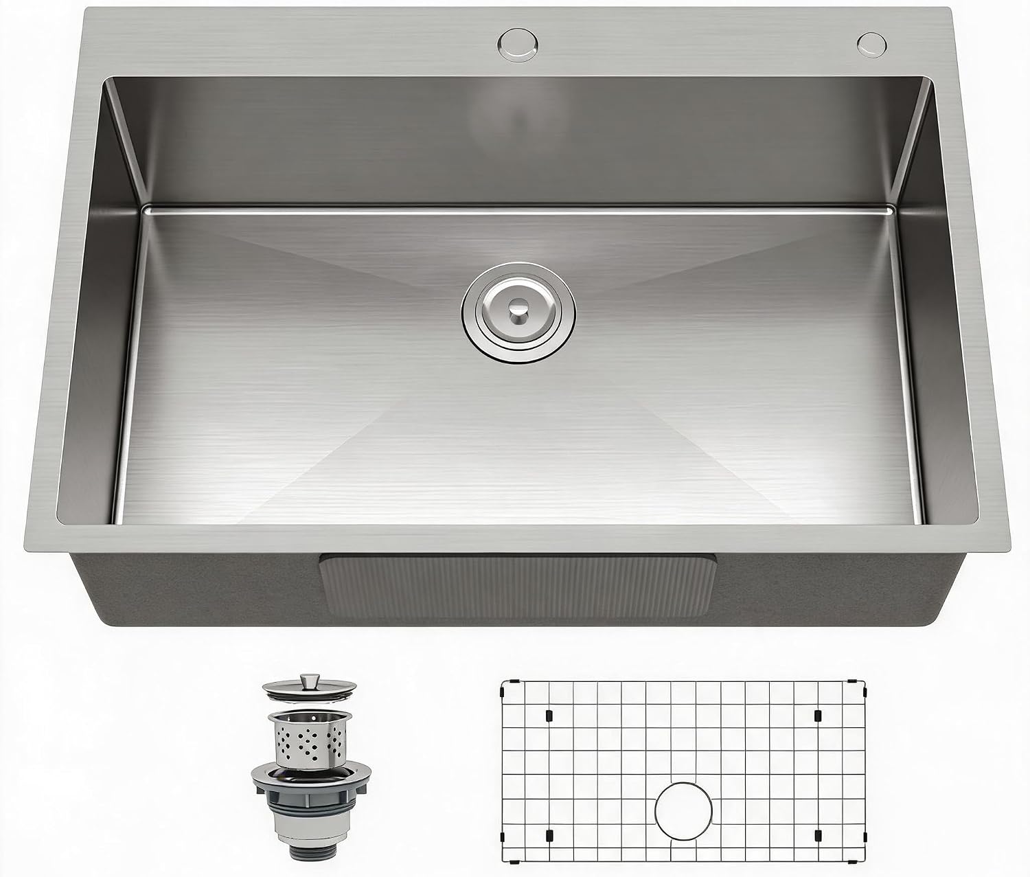 IdealHouse 27 Inch Undermount Kitchen Sink with Deep Basin and Workstation Ledge Durable 304 Stainless Steel Construction Includes Grid Rack and Strainer Rust Resistant and Easy to Clean