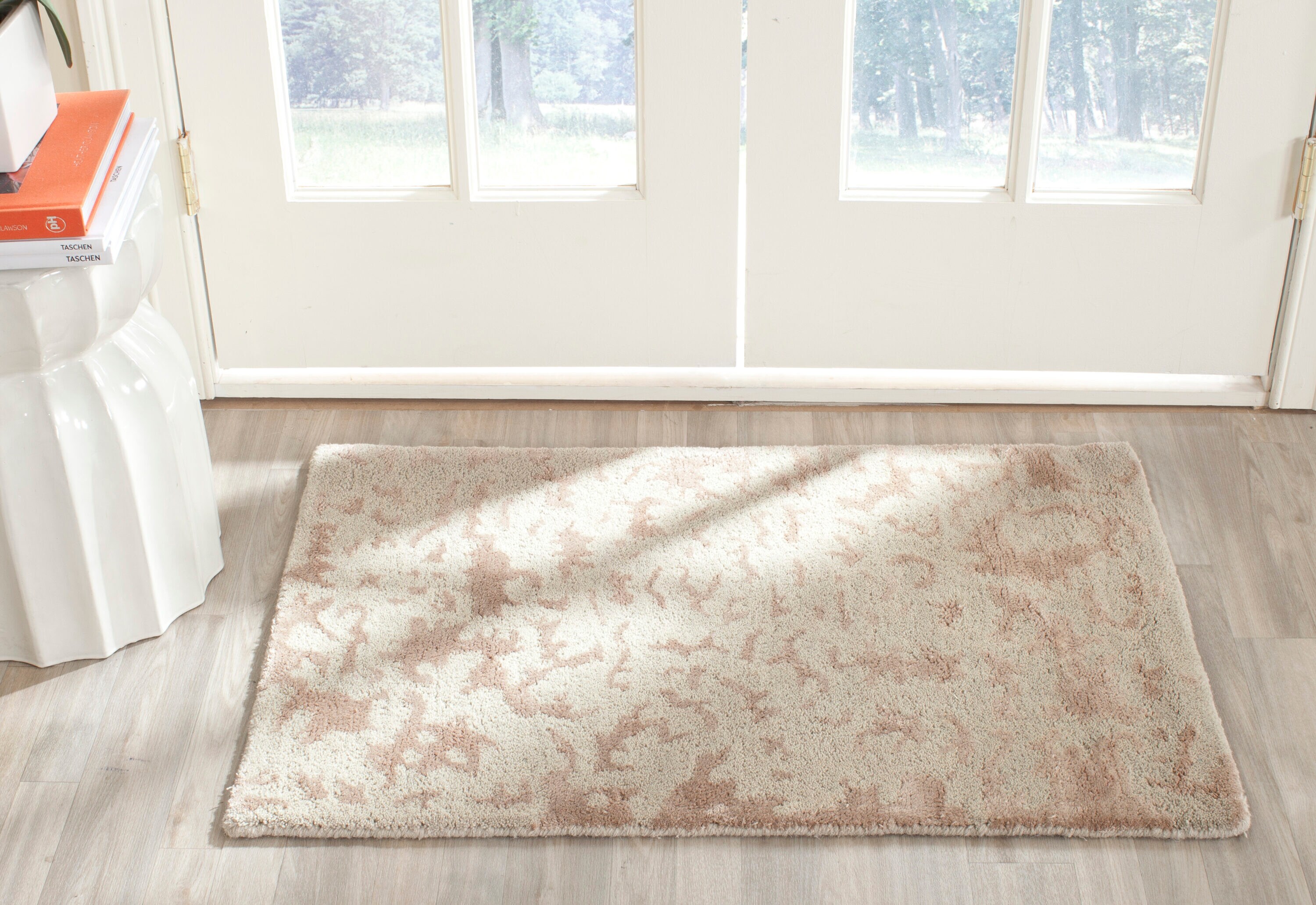 Ivory Tufted Handmade Wool and Viscose Rug, 2' x 3'