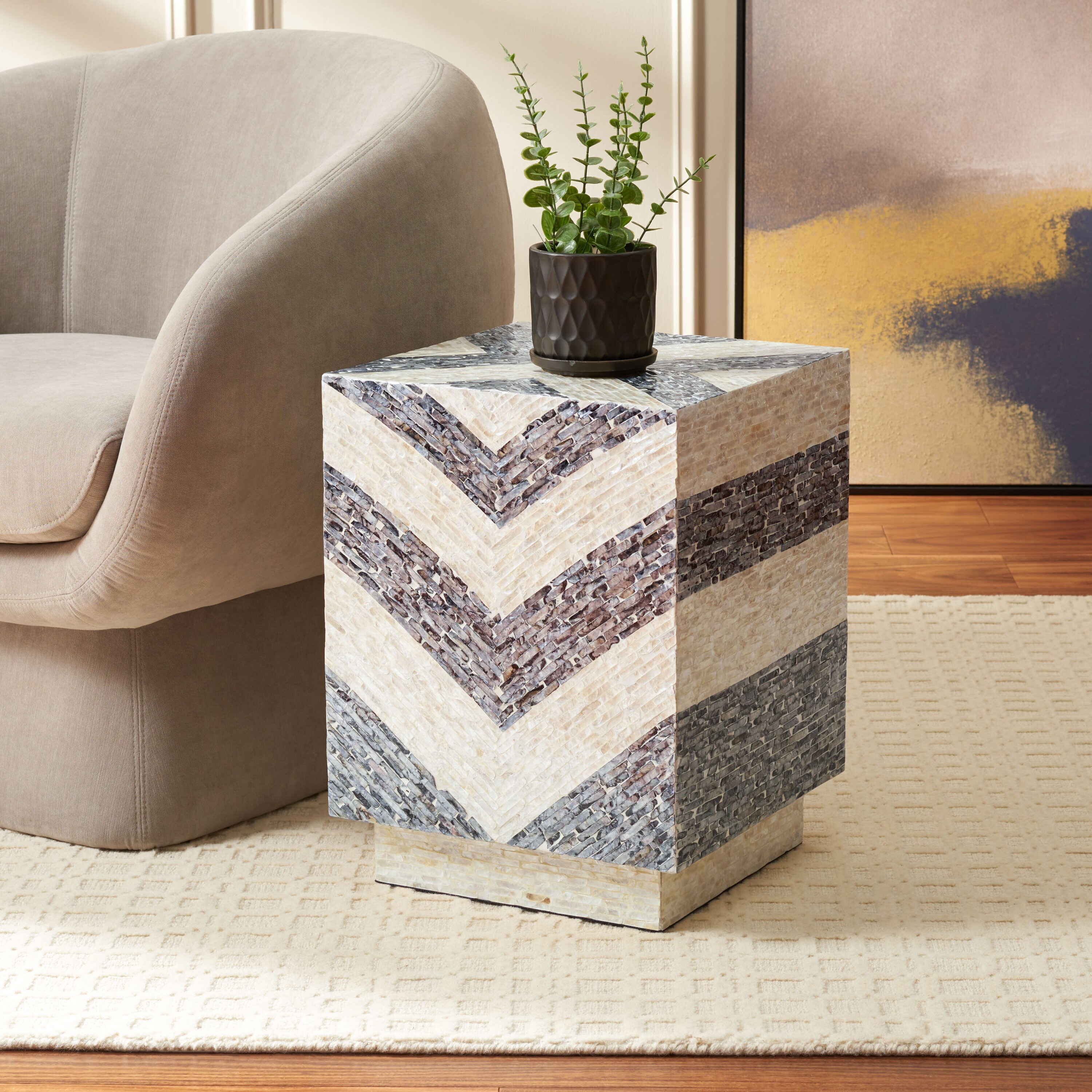 Safavieh STL1801A 18.8-in H White/Dark Gray Square Makeup Vanity Stool