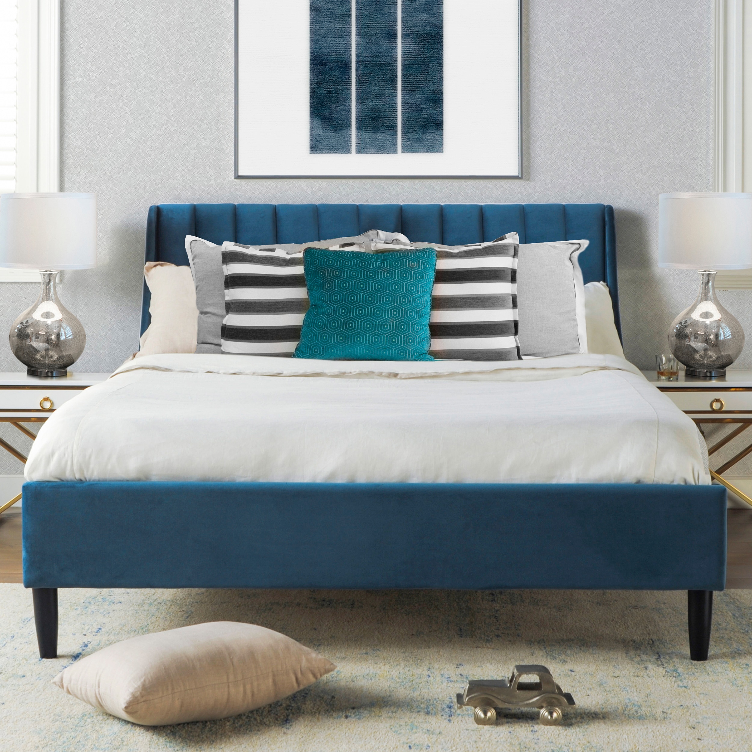 Jennifer Taylor Home Aspen Satin Teal Blue Velvet Queen Platform Bed in ...