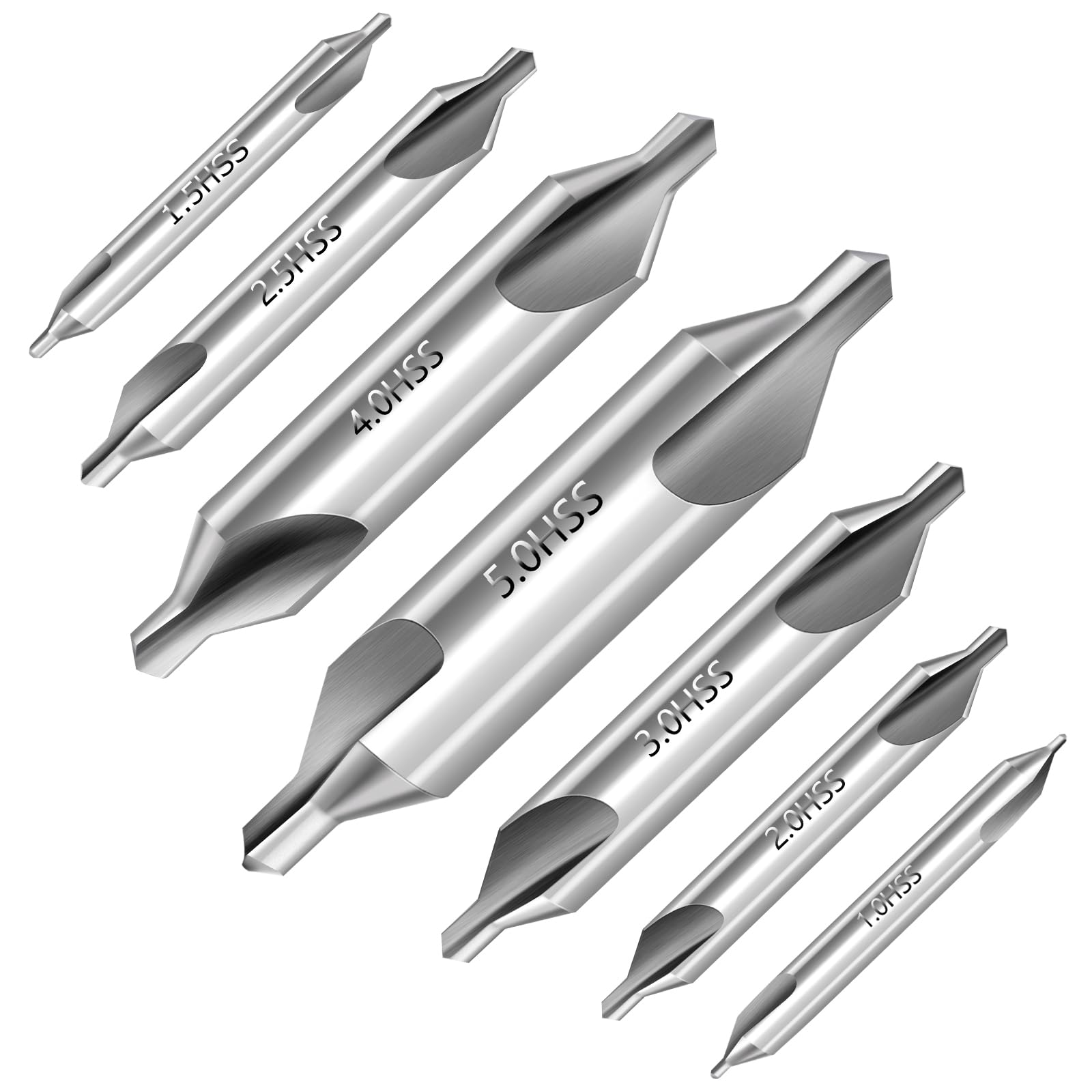 SenQWFa  M2 High Speed Steel Center Drill Bit Set 7 Pieces 60 Degree Angle Centering Drill Bits for Lathe Metalworking Sizes 1.0 1.5 2.0 2.5 3.0