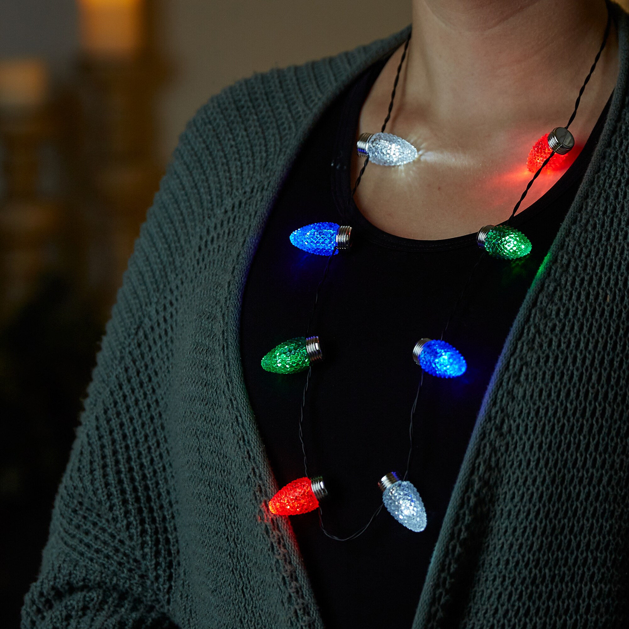 Light Up Christmas Necklace Holiday Large Chunky Bulbs Santa Flashing  Lightw | eBay
