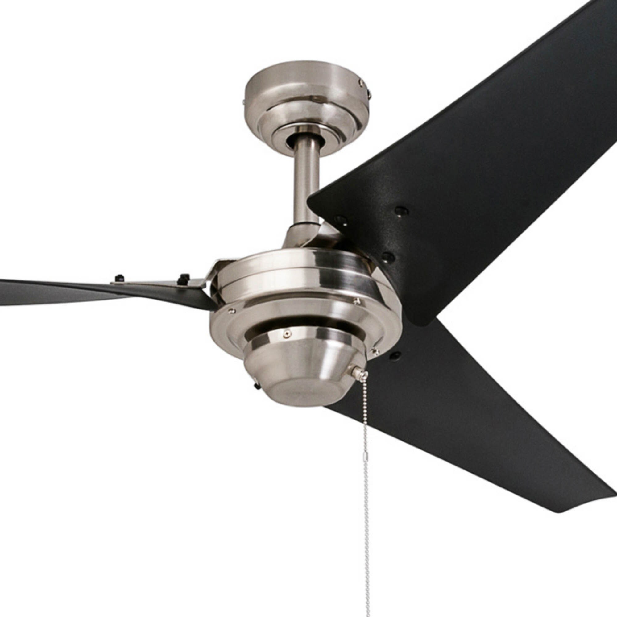56" Brushed Nickel Industrial Ceiling Fan with Black Blades