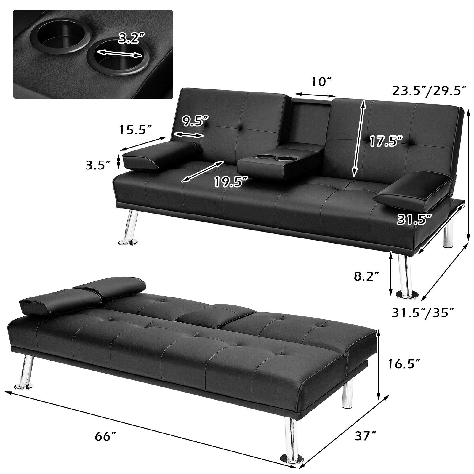 WELLFOR HW-HWY2-66915BK futons - View #2