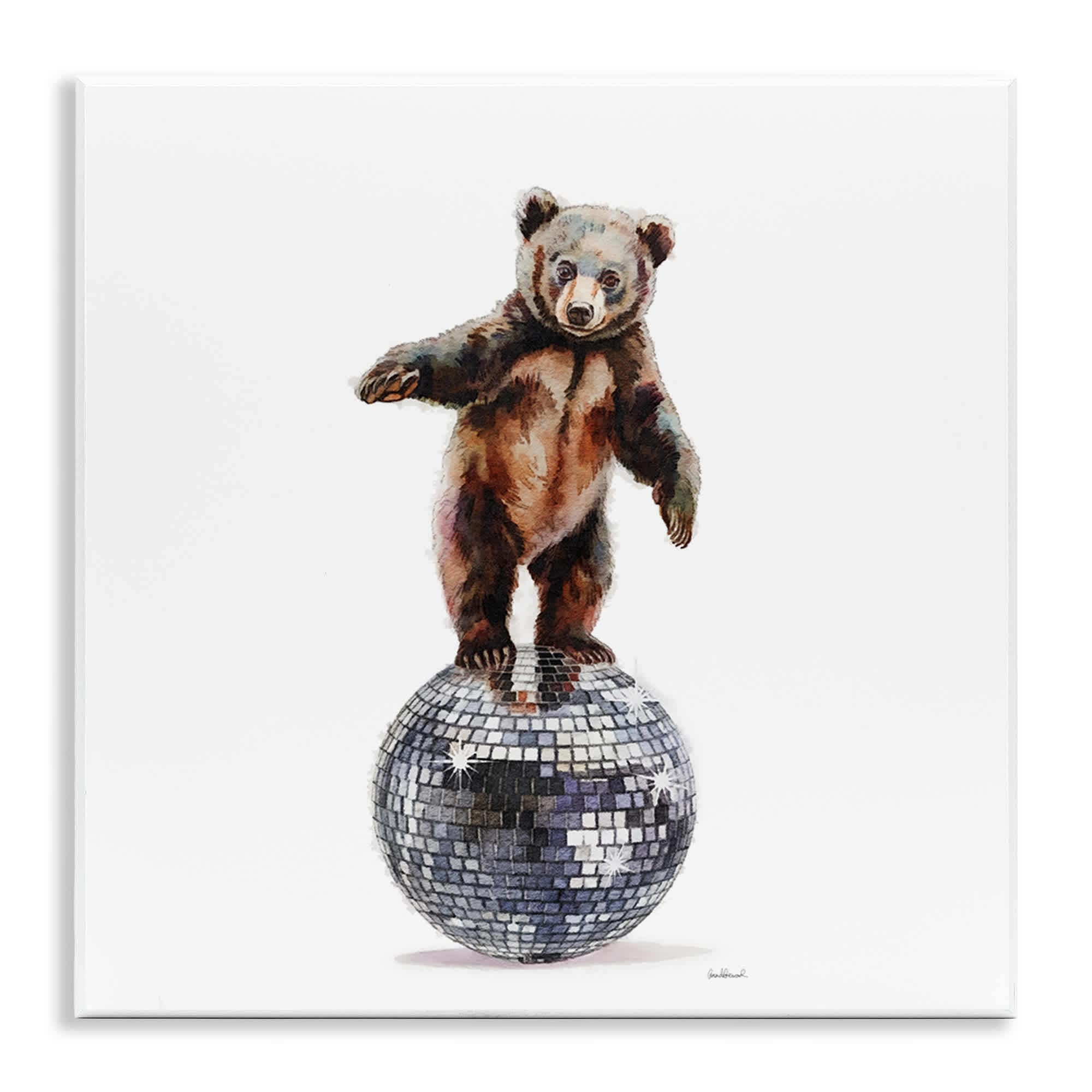 Stupell Industries -  Bear Balancing on Disco Ball Wall Plaque Art By Amanda Greenwood 12 x 12
