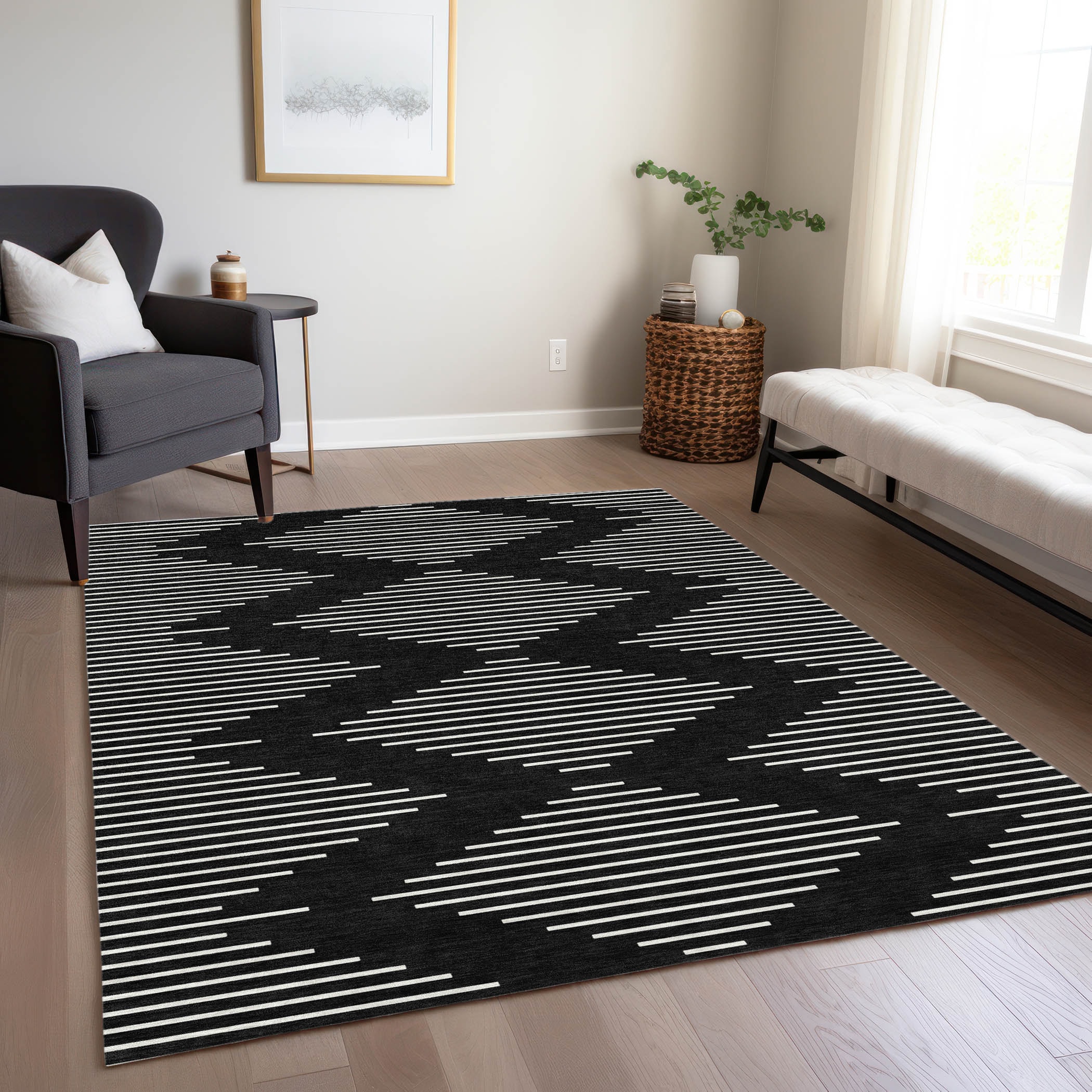 Addison Rugs ACN1016BK8X10 Chantille ACN1016BK 8 x 10 (ft) Polyester Black Rectangular Indoor/Outdoor Geometric Machine washable Area rug