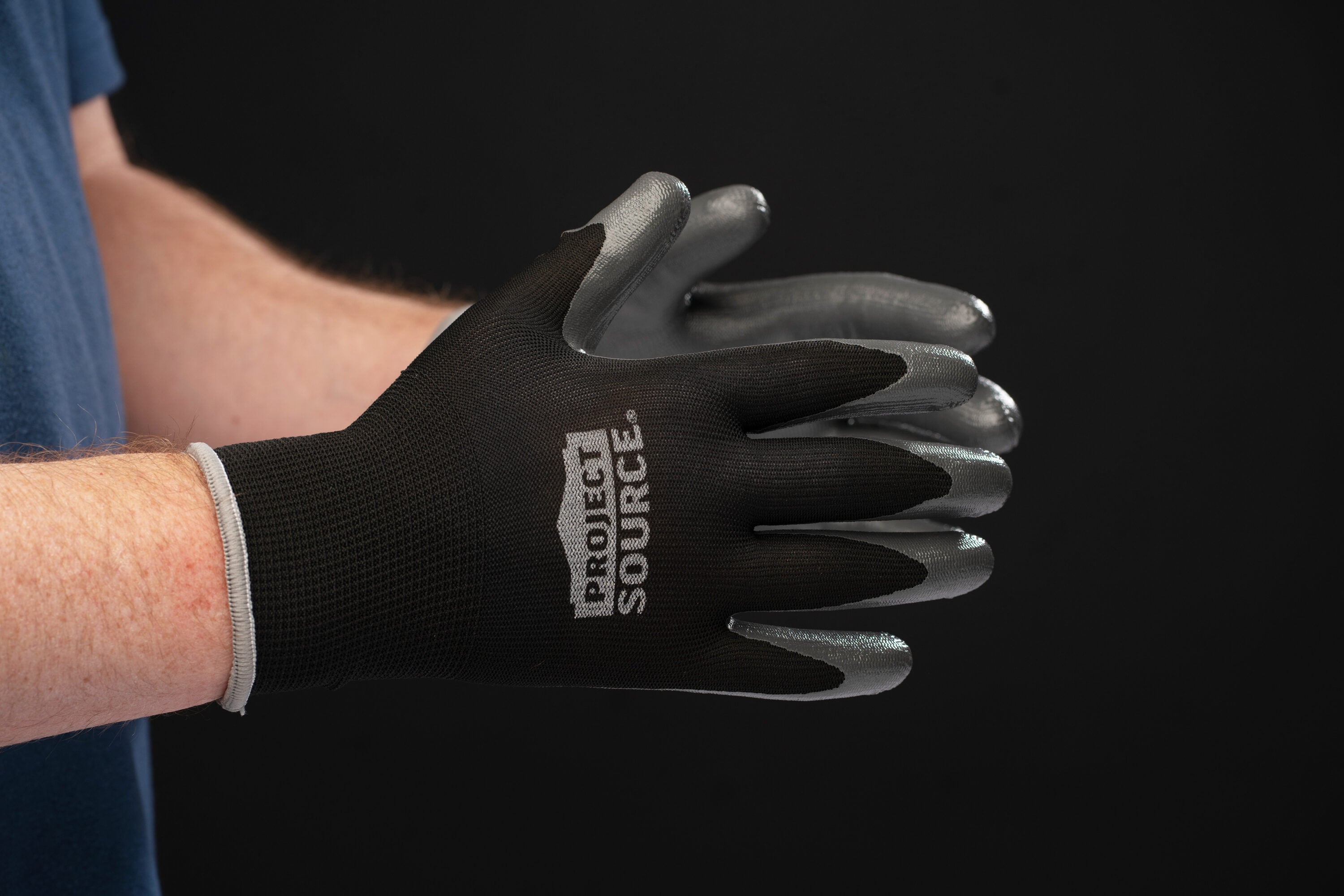 Project Source Large Black Polyurethane Dipped Polyester Gloves, (3-Pairs)  in the Work Gloves department at