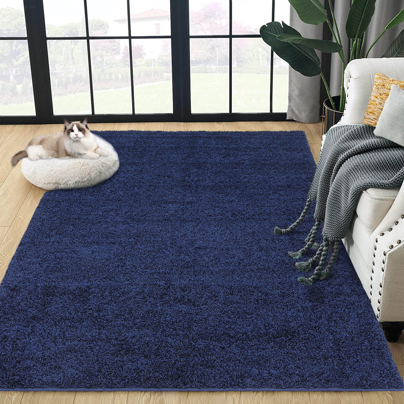 Garvee YXY-LO-PHO-0RQYVLGN 5 x 8 (ft) Loomed Polyester Navy Rectangular Indoor Solid Mid-Century Modern Machine washable Area rug