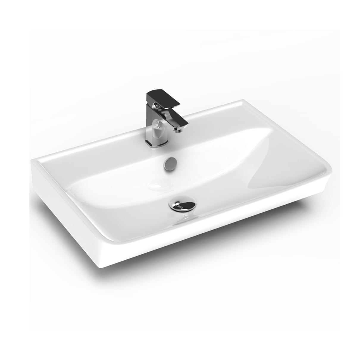 WS Bath Collections NEO 60.01 WG Neo Ceramic Wall-mount Rectangular Modern Glossy White Bathroom Sink ( 23.6-Inches x 16.3-Inches )