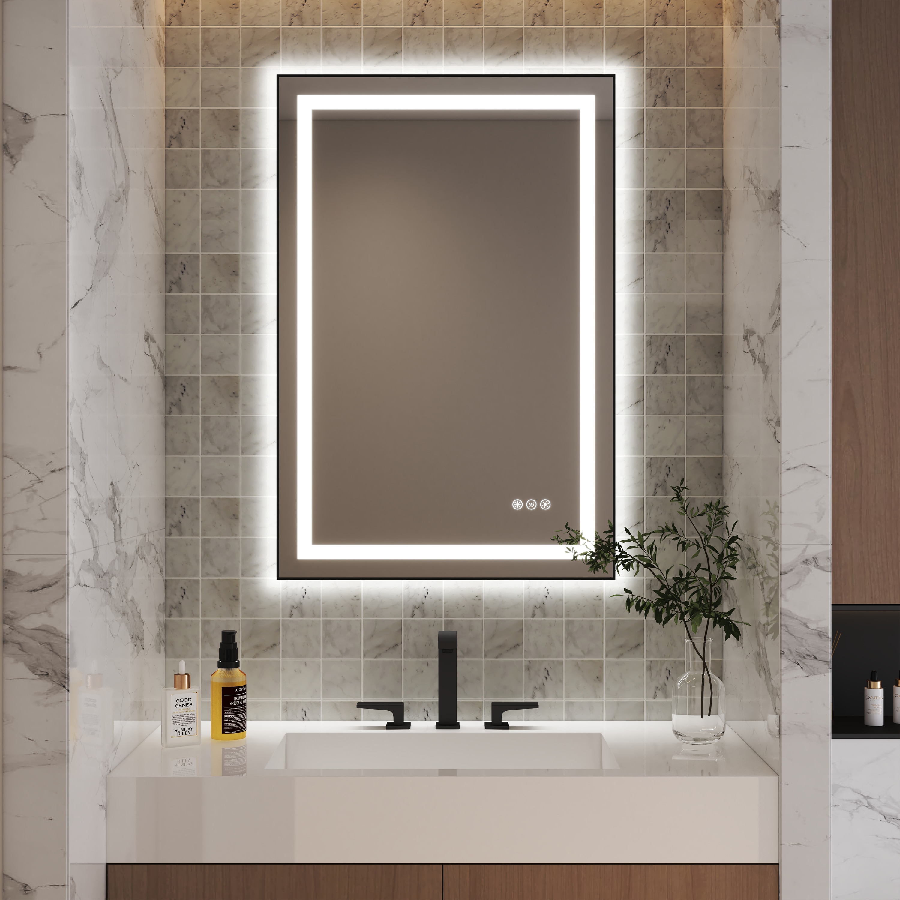 CASAINC CV-W54326743 28-in x 36-in Framed Rectangle Dimmable LED Lighted Fog Free Bathroom Vanity Mirror ( Clear )