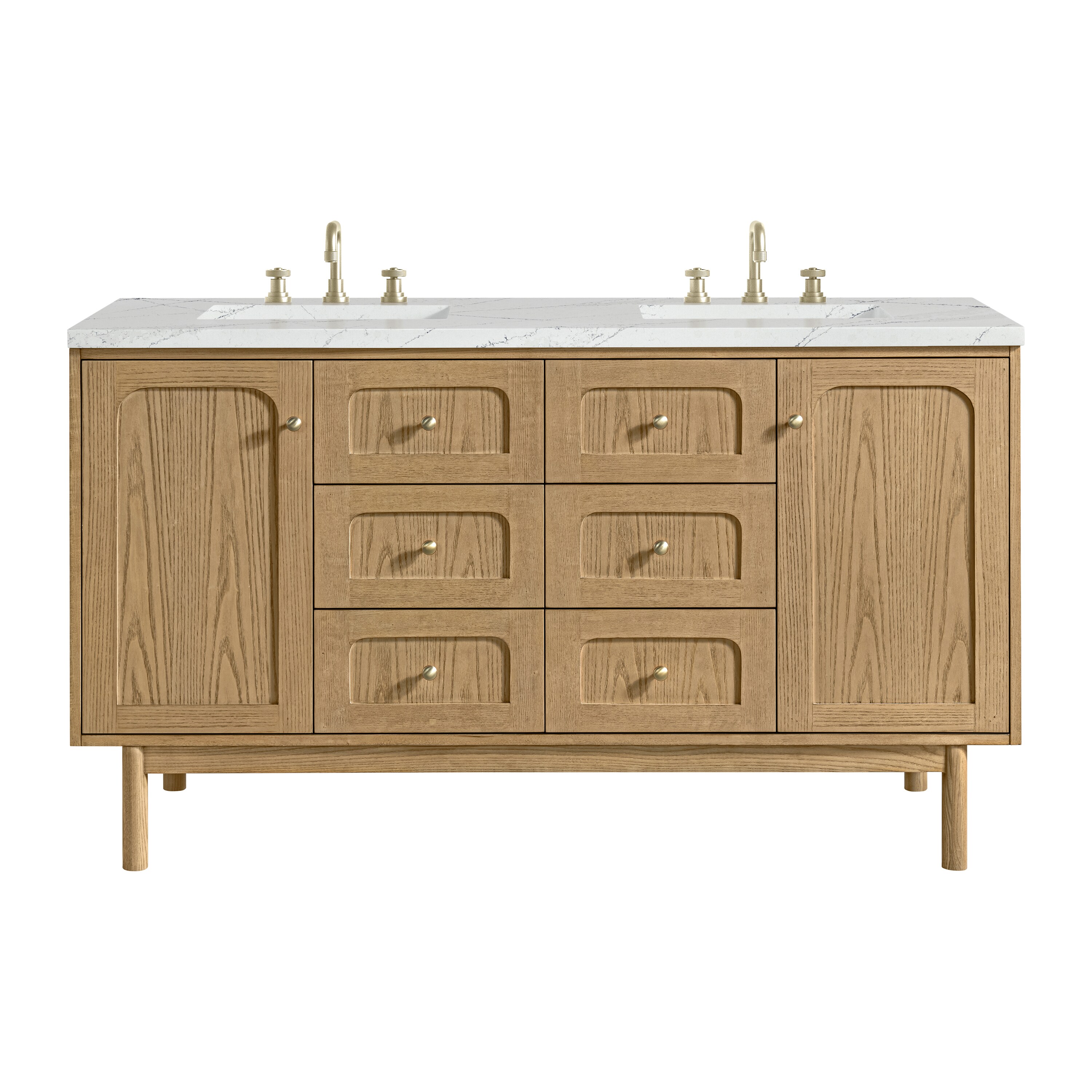 James Martin Vanities 545-V60D-LNO-3ENC Laurent 60-in Light Natural Oak Undermount Double Sink Bathroom Vanity with Ethereal Noctis Quartz Top