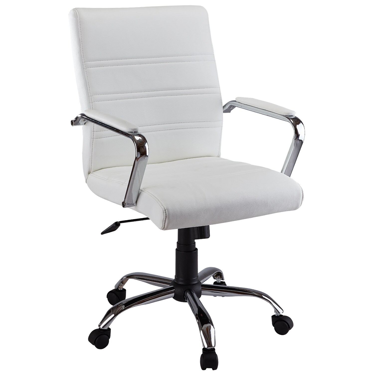 Office Factor White Leather Executive Rolling Swivel Chair with Chrome