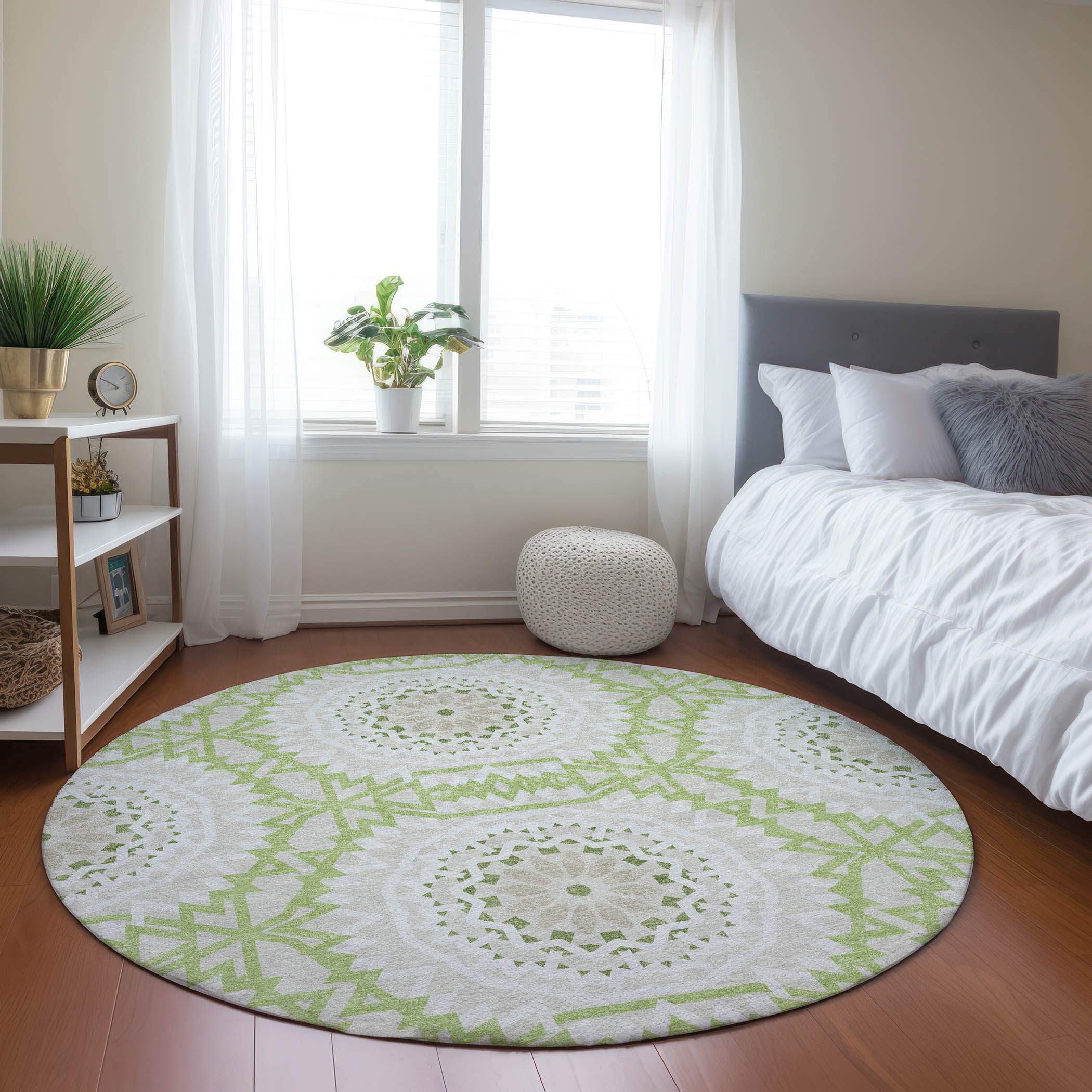 Addison Rugs ACN619AL8RO Chantille ACN619AL 8 x 8 (ft) Polyester Aloe Round Indoor/Outdoor Geometric Machine washable Area rug