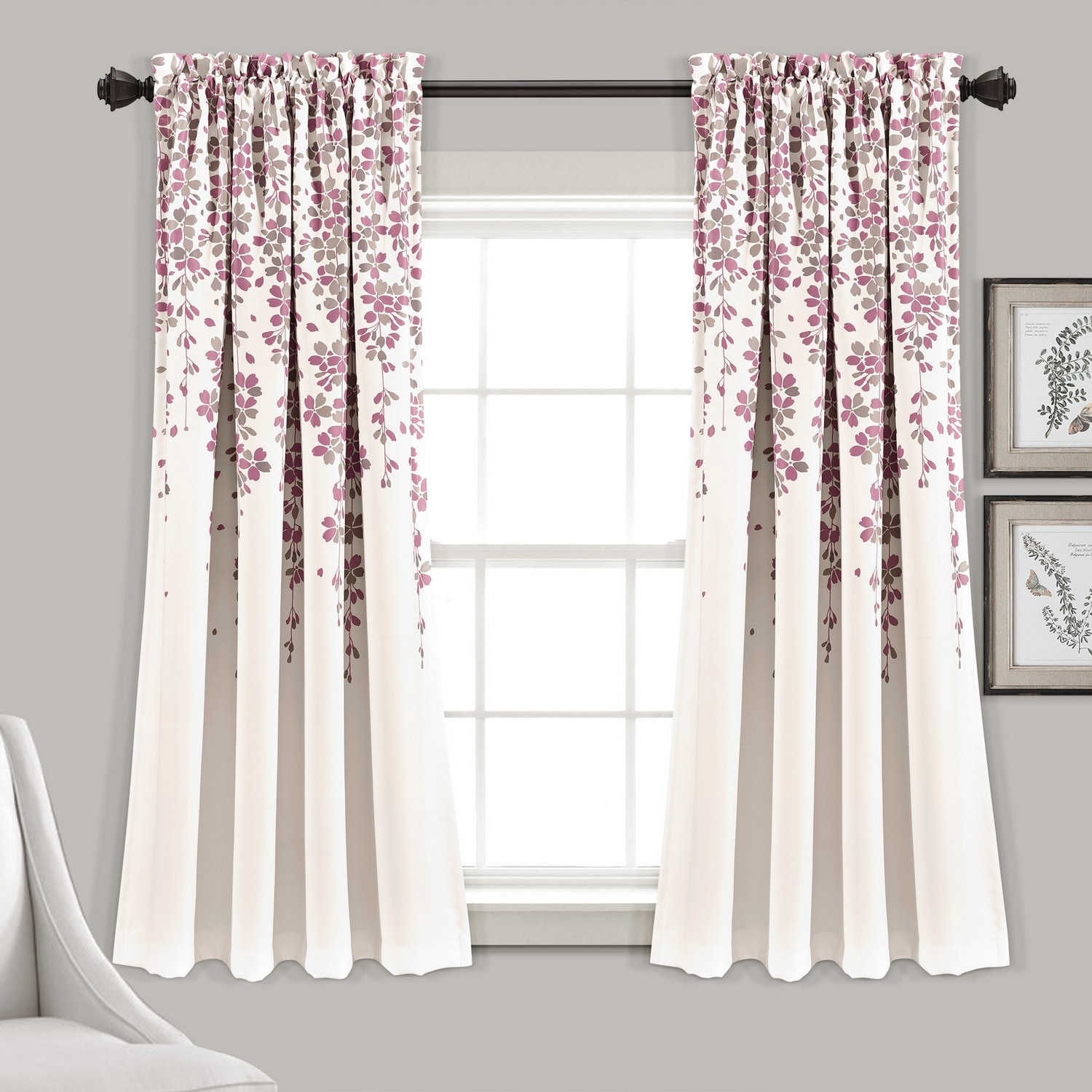 Lush Decor 16T006216 63-Inches Purple Floral Light filtering Rod pocket Curtain panel pair