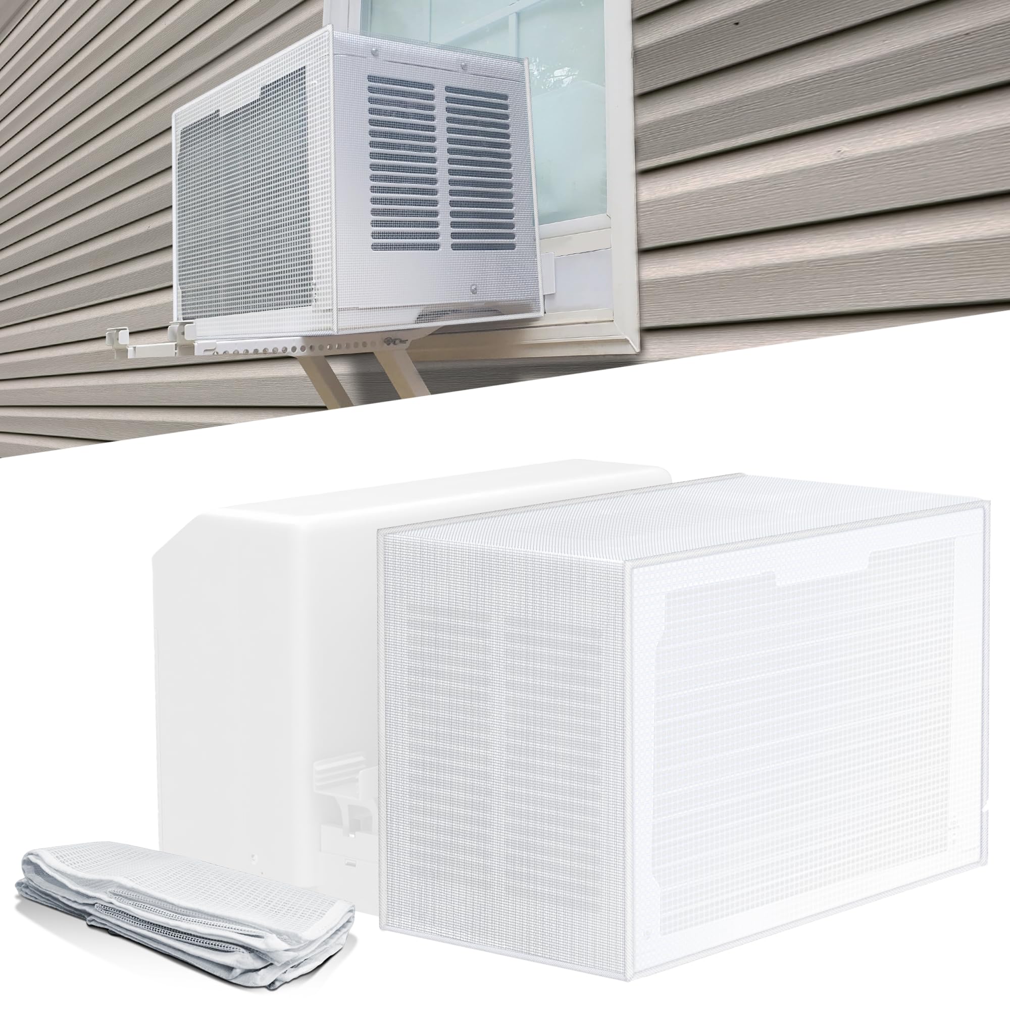 Phyfalip  Mesh Air Conditioner Cover for U Shaped Window AC Units Fits 8000 10000 12000 BTU Waterproof Breathable PVC Outdoor Protector White 20