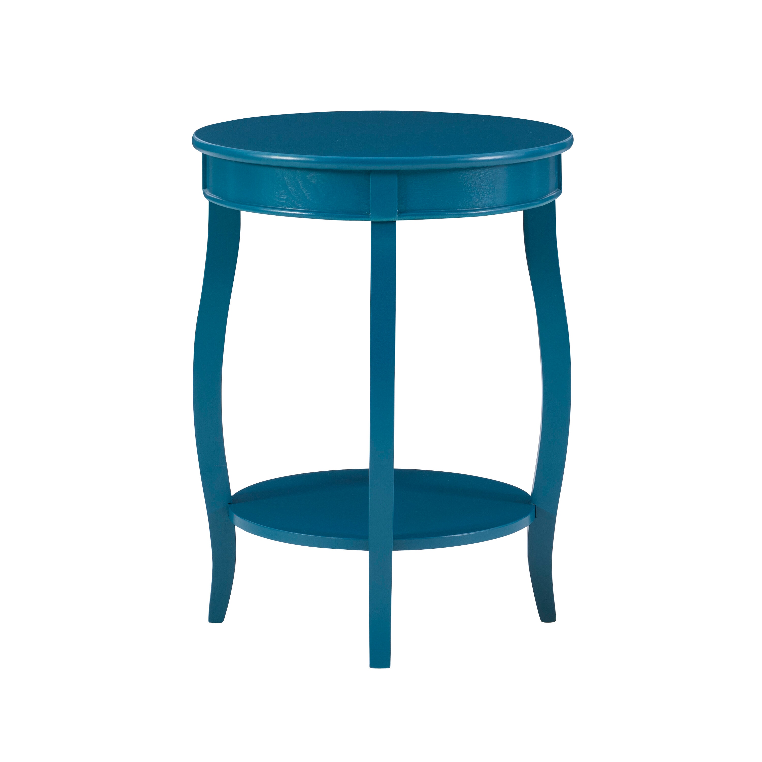 Teal Bohemian Round Wood Accent Table with Shelf