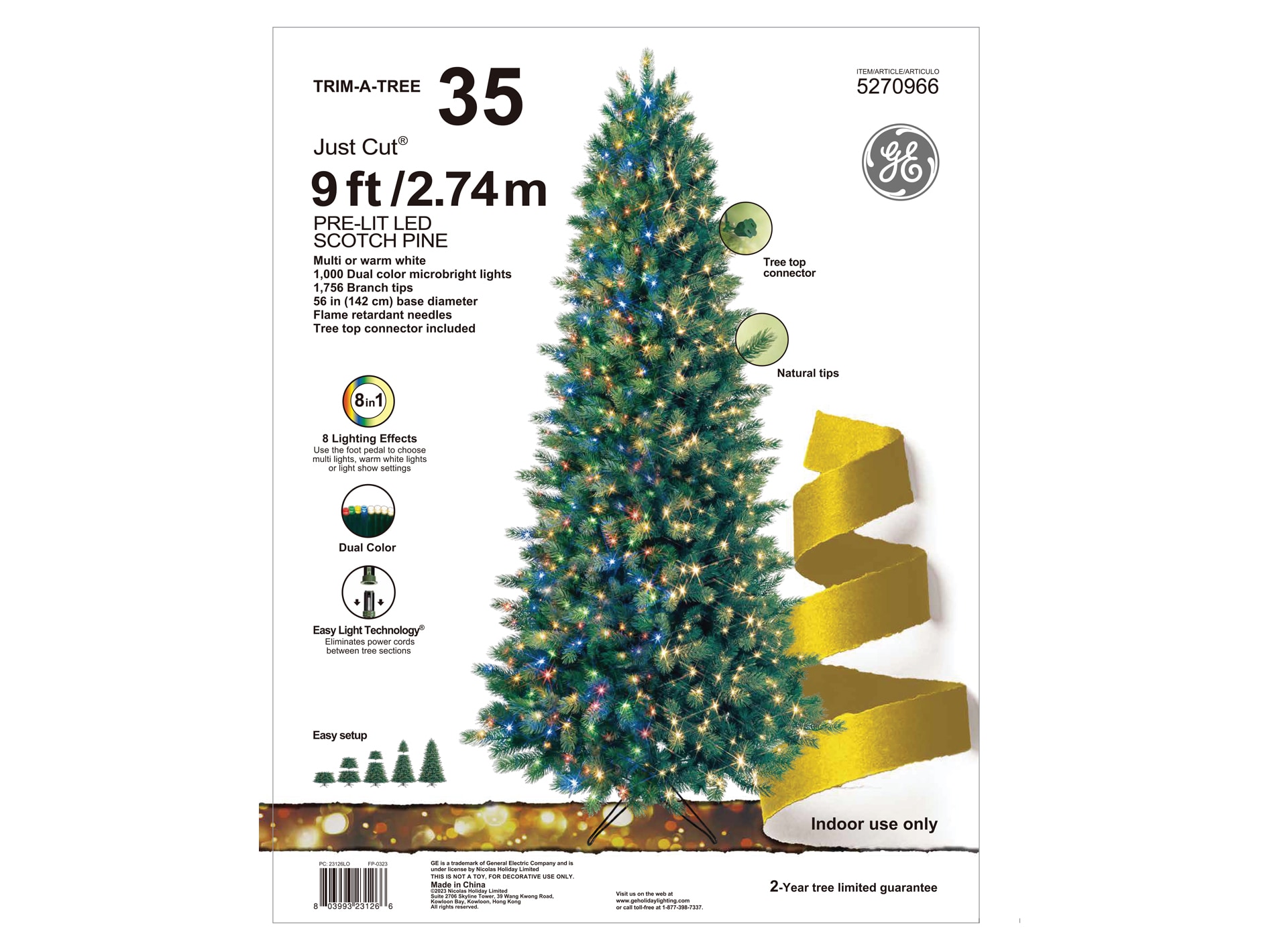 National Tree Company 9 ft. Pre-Lit Artificial Christmas Crystal Pine Hinged Tree, 950 RGB LED Lights- UL Clear