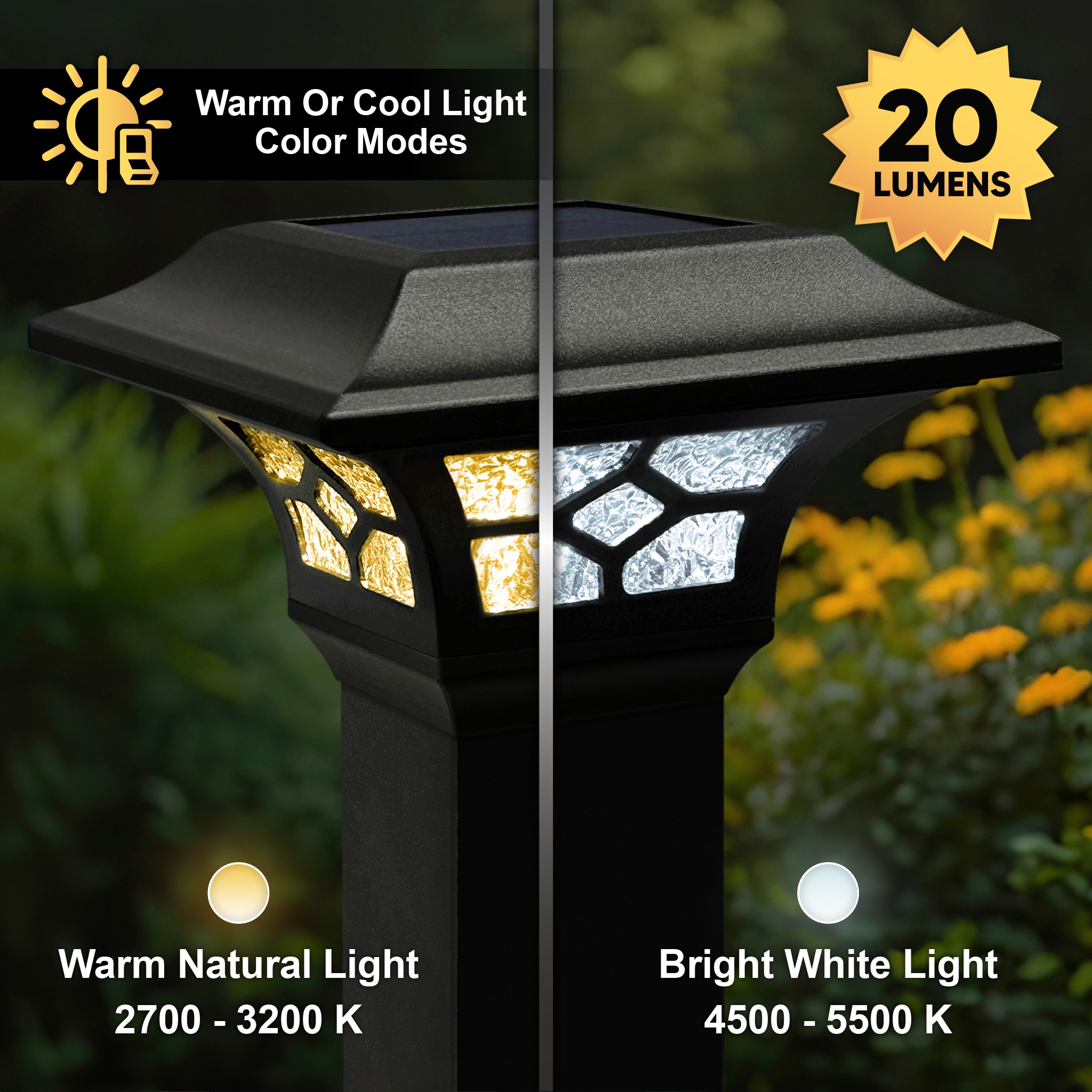 Black Aluminum LED Solar Post Cap with Glass Lens