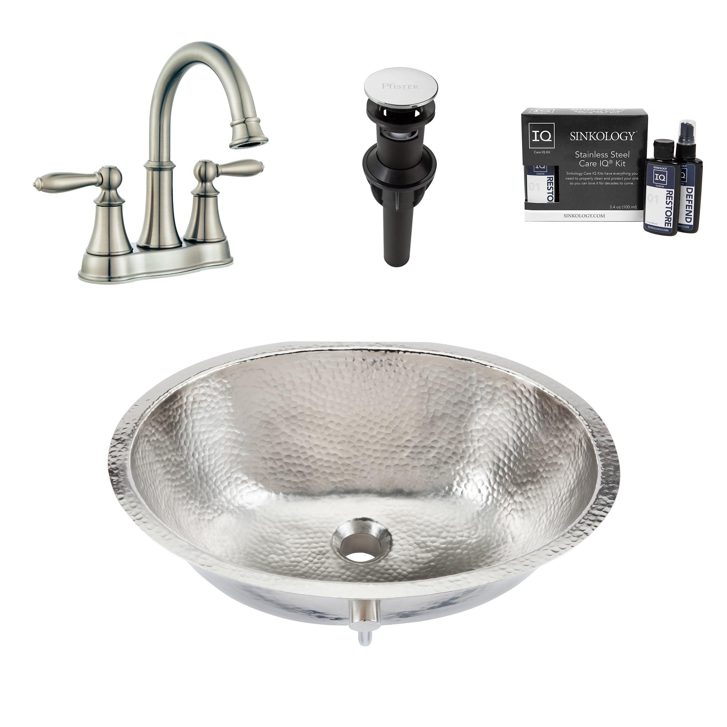 SINKOLOGY BOU-0712HN-LF48 Freud Nickel Undermount Oval Transitional Nickel Bathroom Sink with Faucet Included with Drain Included ( 19.25-Inches x 17.25-Inches )