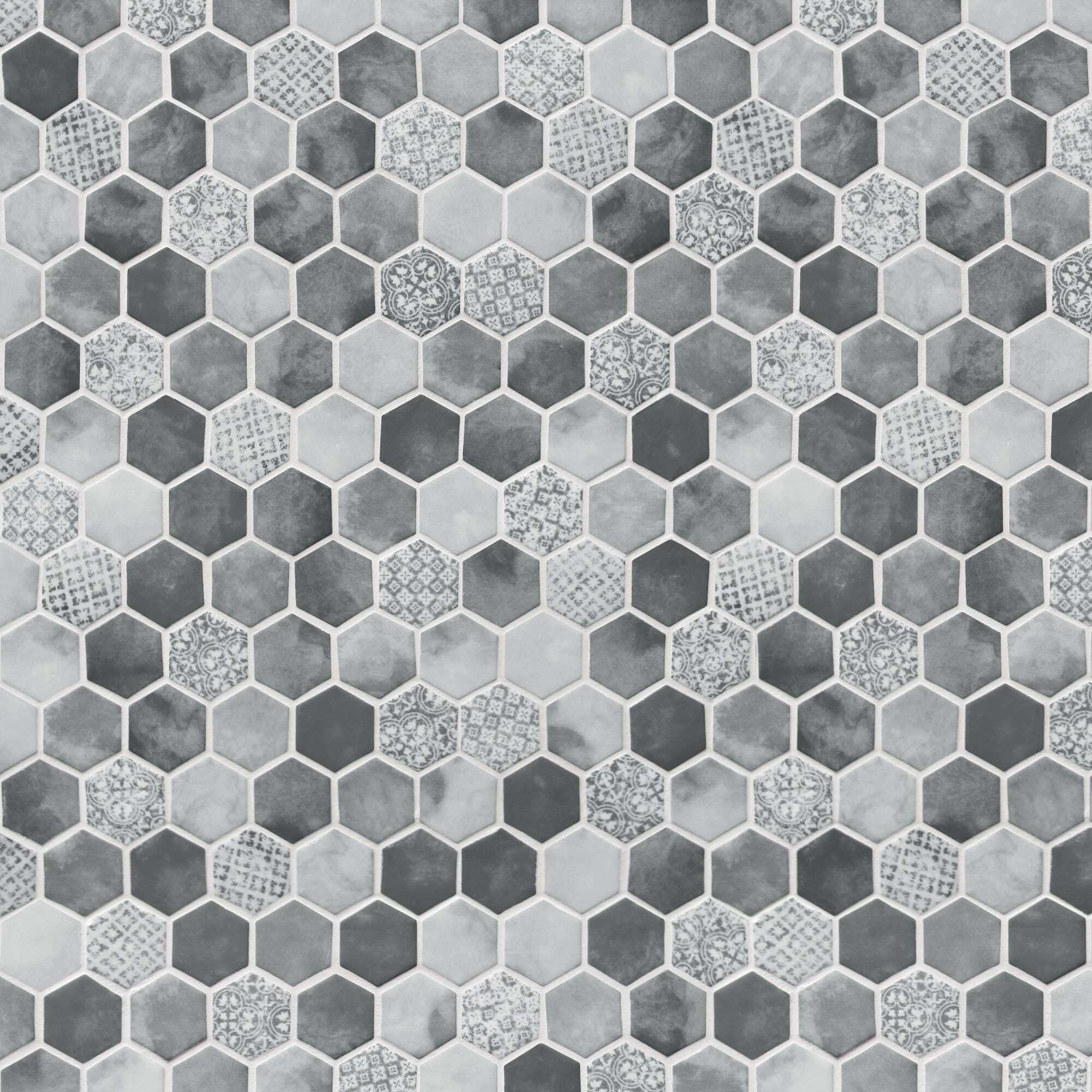 Gray Hexagon Recycled Glass Mosaic Wall and Floor Tile