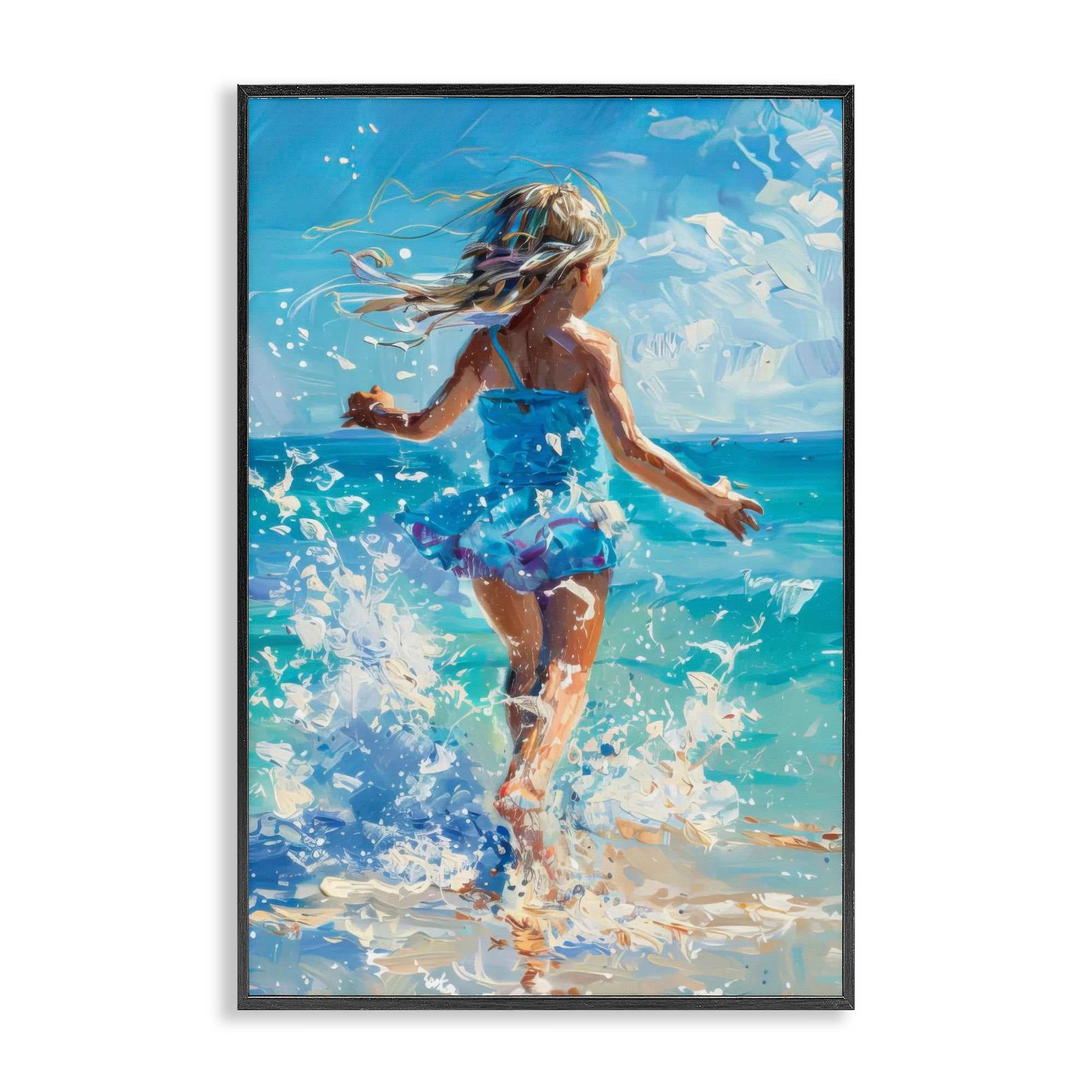 Stupell Industries BT-720-FR-20X30 Girl Splashing on Shore Framed Giclee design by LSR Design Studio