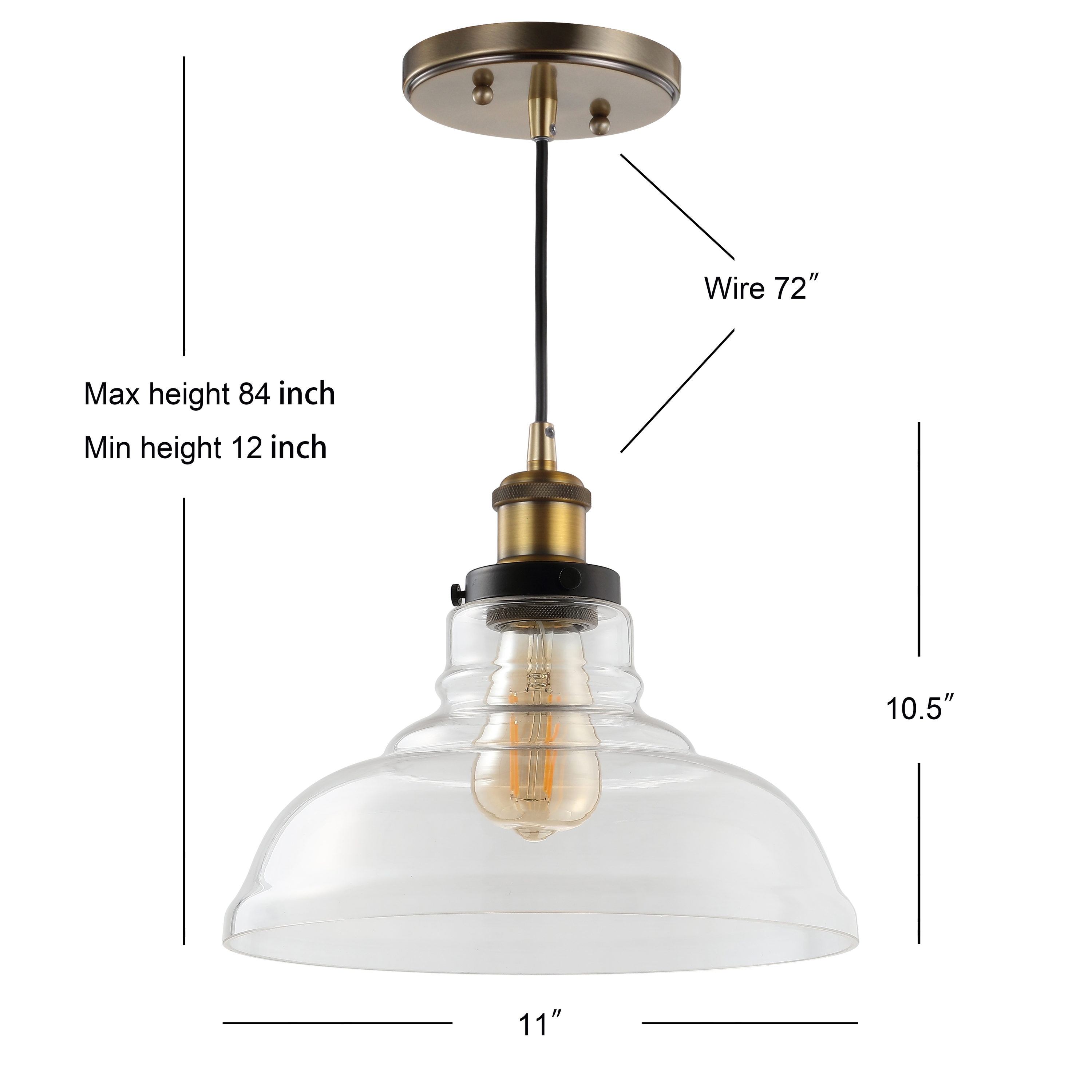 JONATHAN Y JYL3522A Litchfield 11" Farmhouse Metal Glass LED Pendant, Contemporary,Transitional for Kitchen, Living Room, Brass Gold - 3