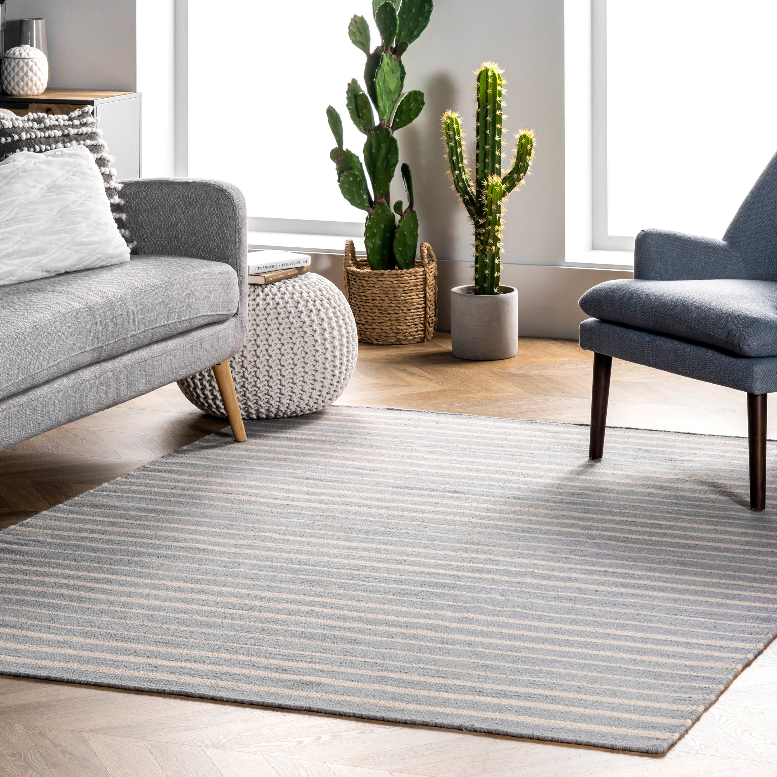 nuLOOM MTVN01B-609 Striped 6 x 9 (ft) Wool Gray Rectangular Indoor Stripe Area rug