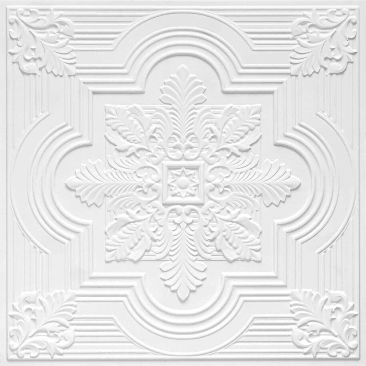 From Plain to Beautiful in Hours 206WM-24X24-10 2-ft x 2-ft Large Snowflake Faux Tin/ PVC White Matte PVC Surface-mount Ceiling Tile (10-Pack, 40-sq ft / Case)
