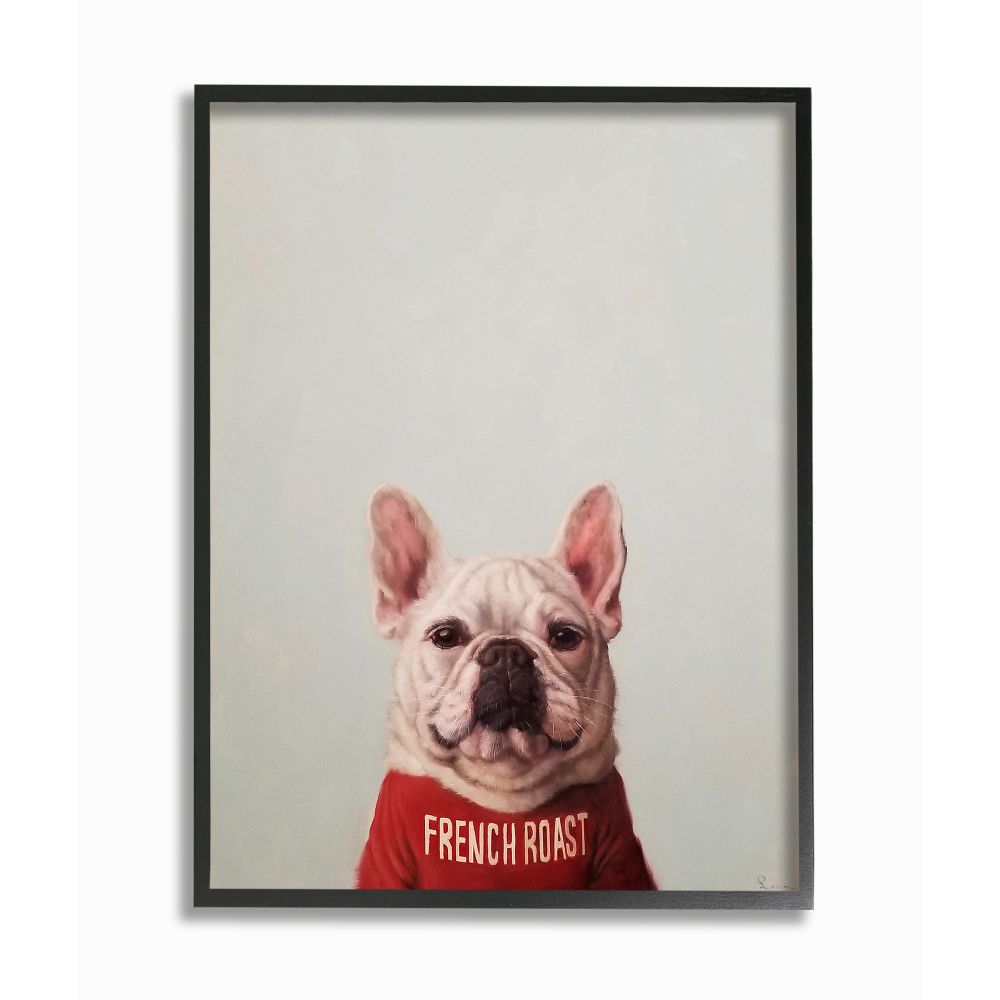 Stupell Industries AB-693-FR-24X30 French Bulldog in French Roast T-Shirt Dog Pun Lucia Heffernan Black Framed Wood Framed 30-Inches H x 24-Inches W Animals Print