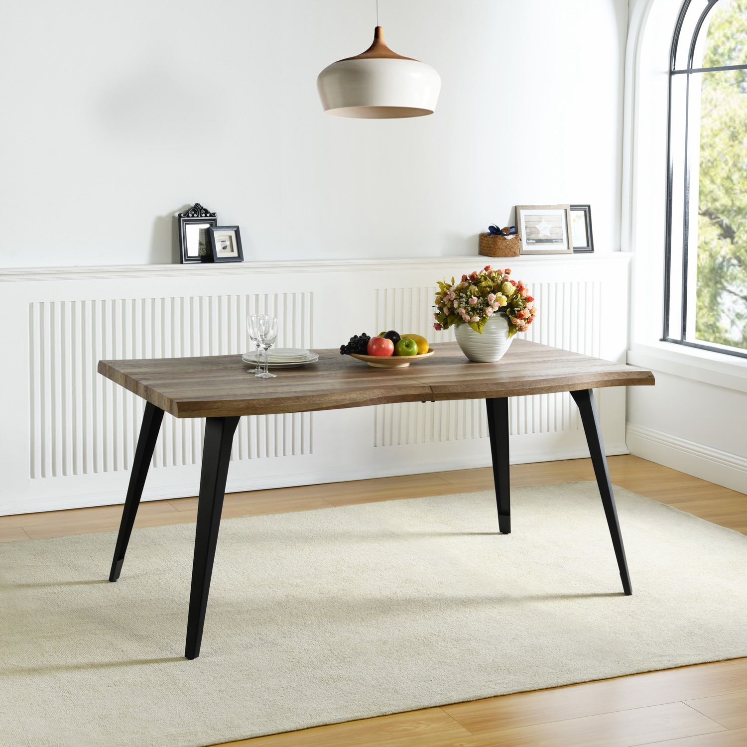 Homy Casa LANCEL KD WALNUT LANCEL 63 in. Walnut Live Edge Dining Table with Matte Black Metal Legs Farmhouse Style (Seats 6)