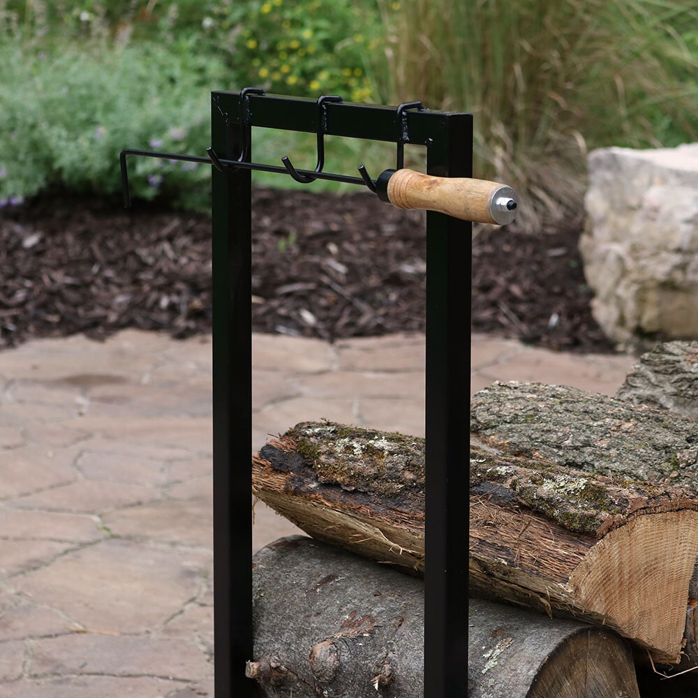 Black Steel Indoor/Outdoor Firewood Log Rack with Protective Cover