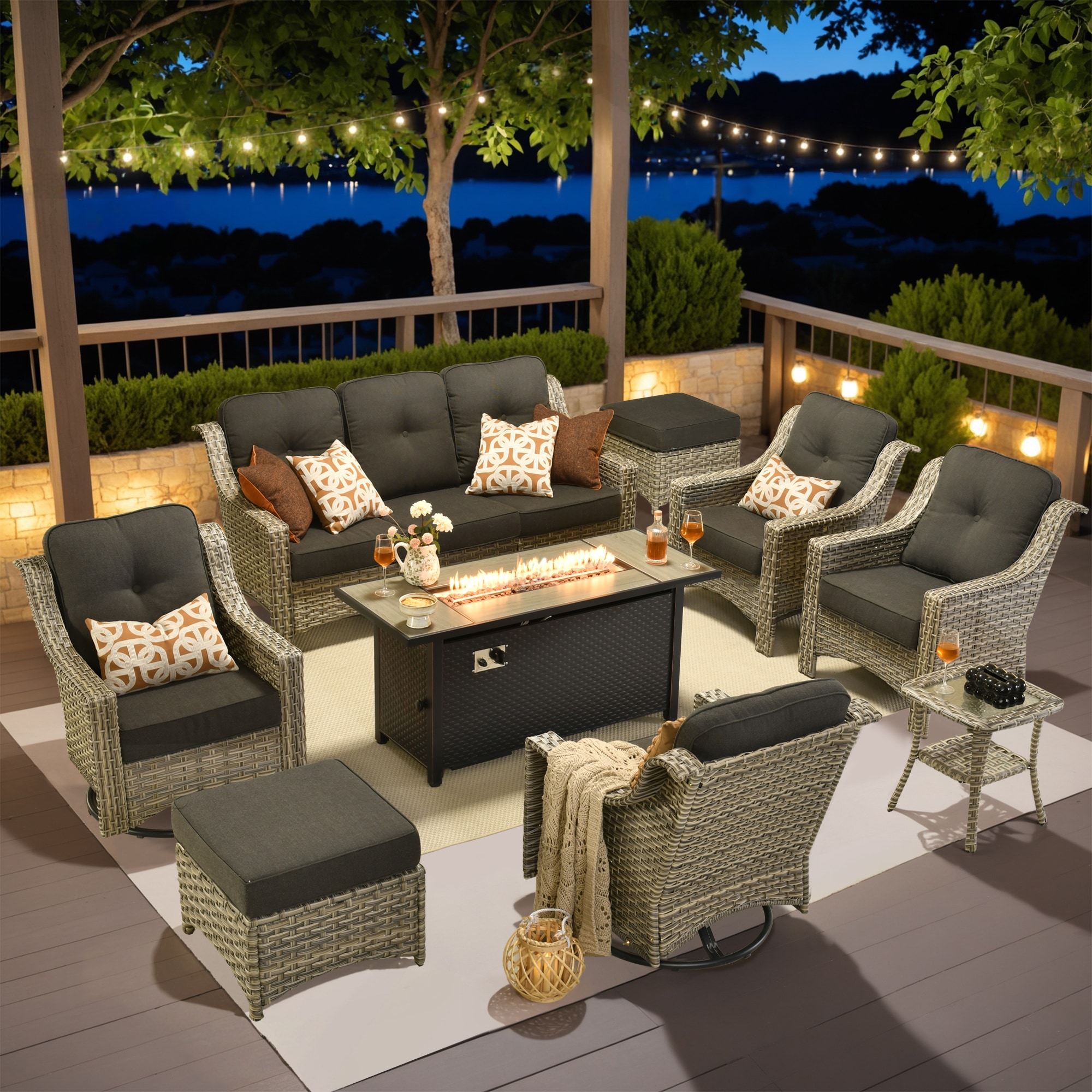 ALTRIGUS 6LCFP8503YZPAD109 AL9PA 9 -Piece Wicker Patio Conversation Set with Black / Cushions Included