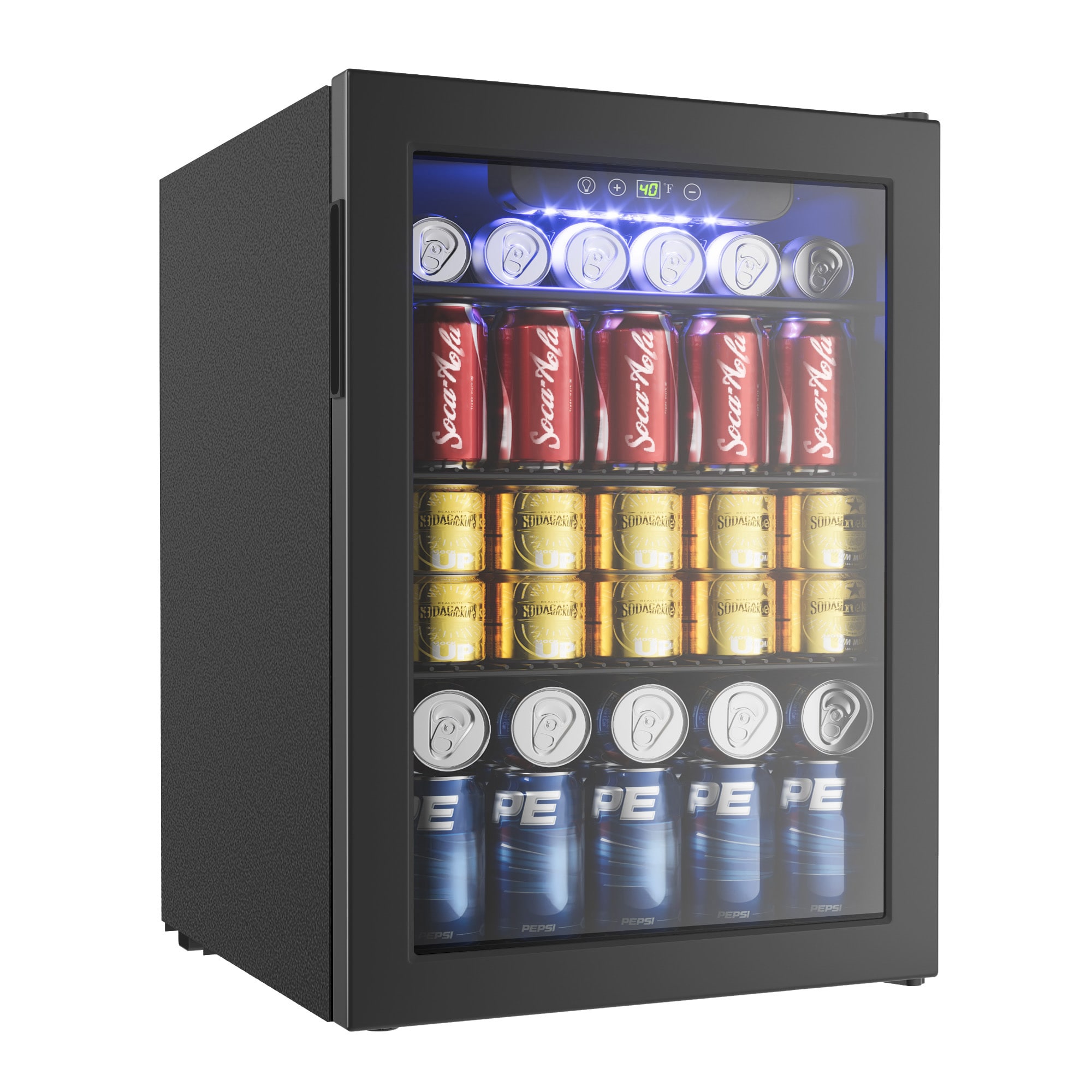 Euhomy BR001-95BL-E-LS-SC 100-Can Single Zone Freestanding/Countertop Beverage Refrigerator Cooler Fridge in Black with UV-Blocking Insulation