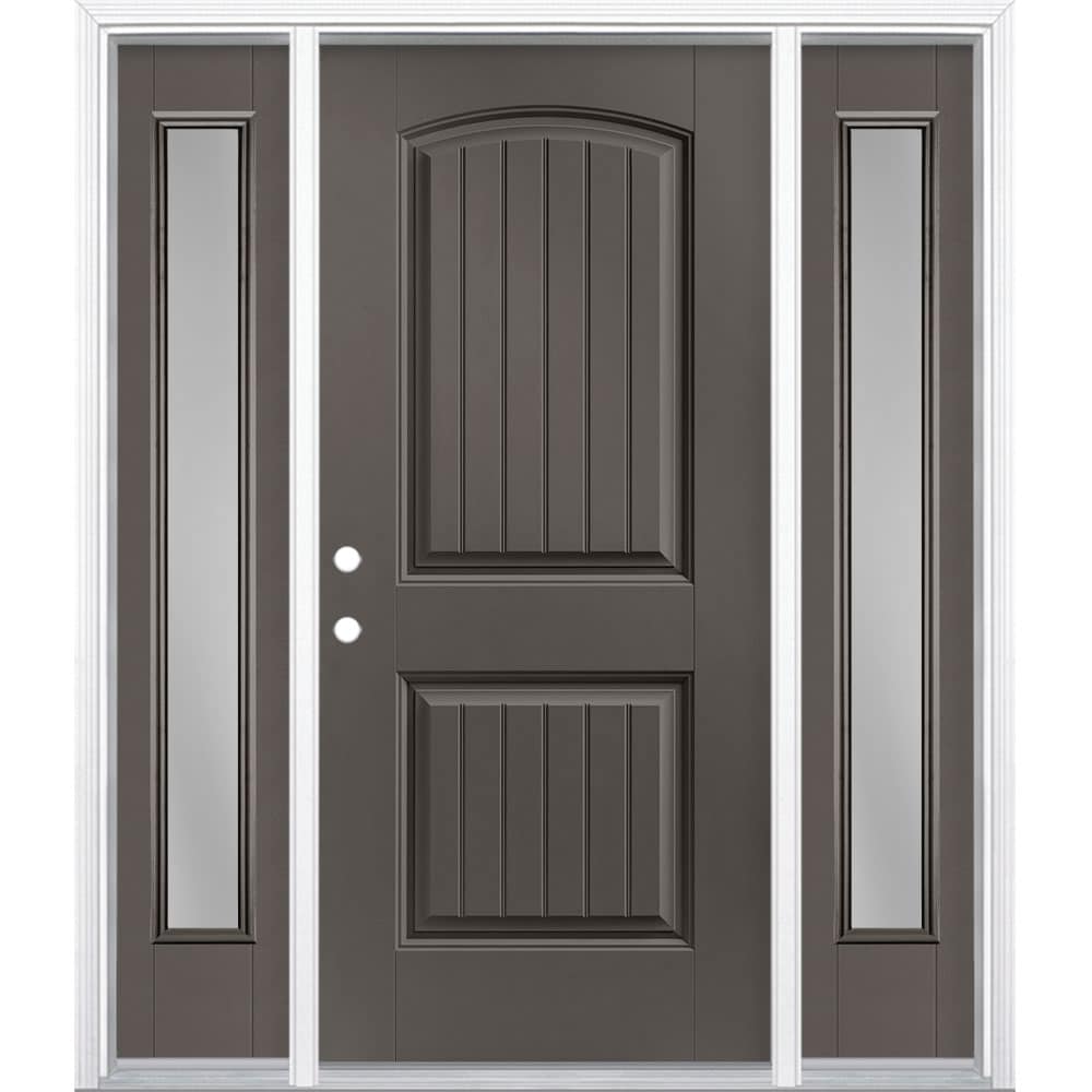 Masonite 1218326 60-in x 80-in x 4-9/16-in Fiberglass No glass Right-hand inswing Timber Gray Painted Prehung Front Door with Sidelights with Brickmould Insulating core
