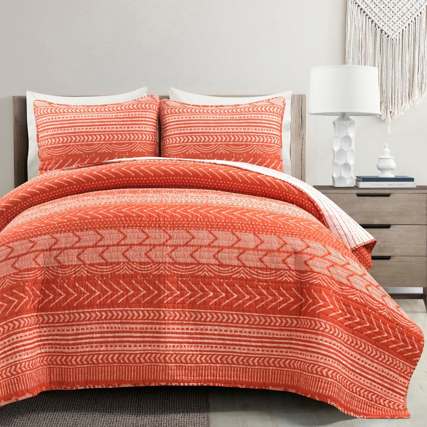 Burnt Orange King Cotton Reversible Quilt Set