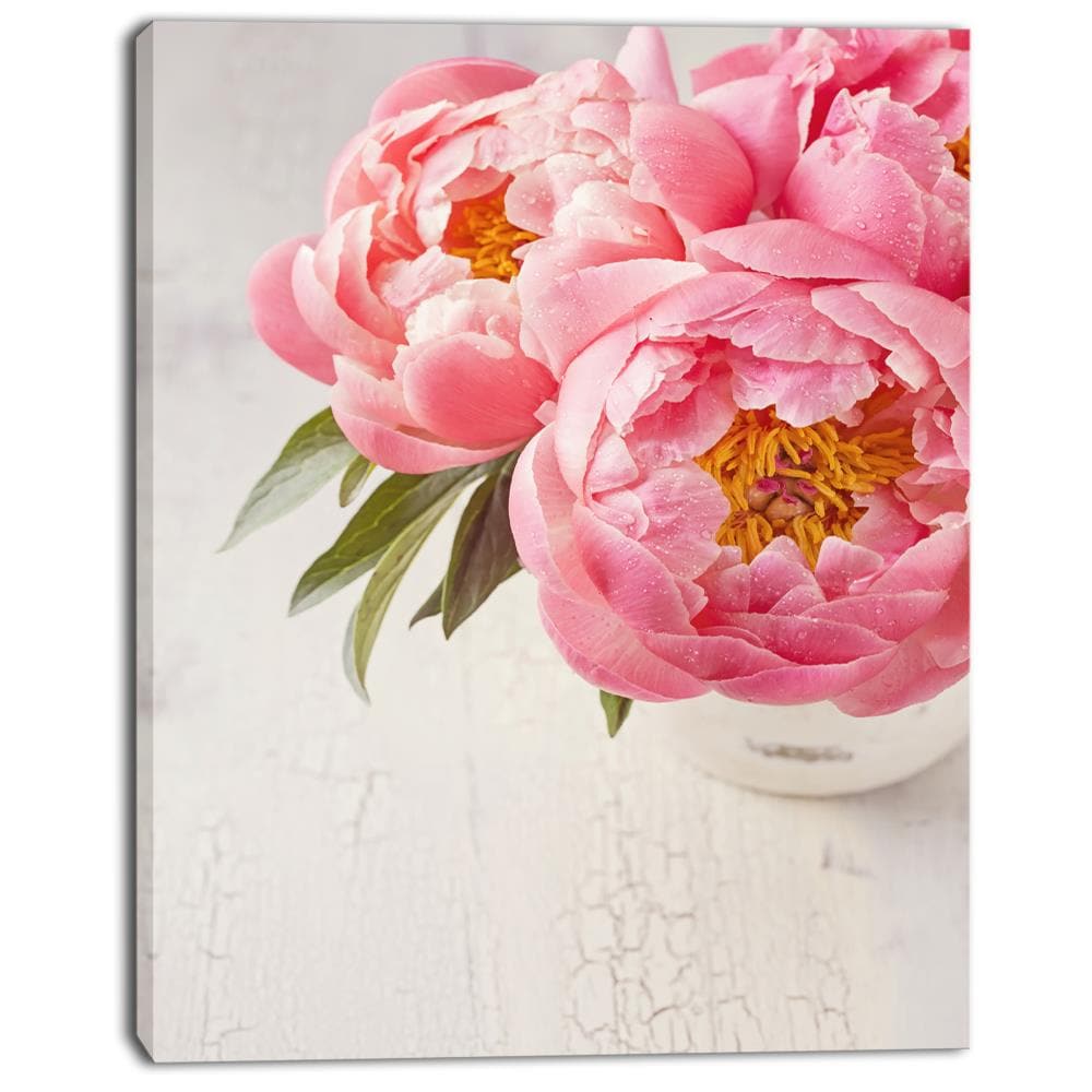 Designart Peony Flowers in Vase Photography- Floral Canvas Art Print at ...