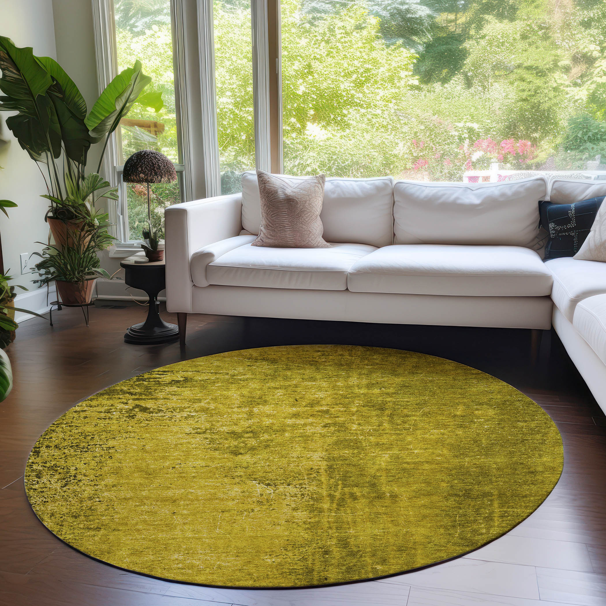 Addison Rugs ACN554GO8RO Chantille ACN554GO 8 x 8 (ft) Polyester Gold Round Indoor/Outdoor Abstract Machine washable Area rug