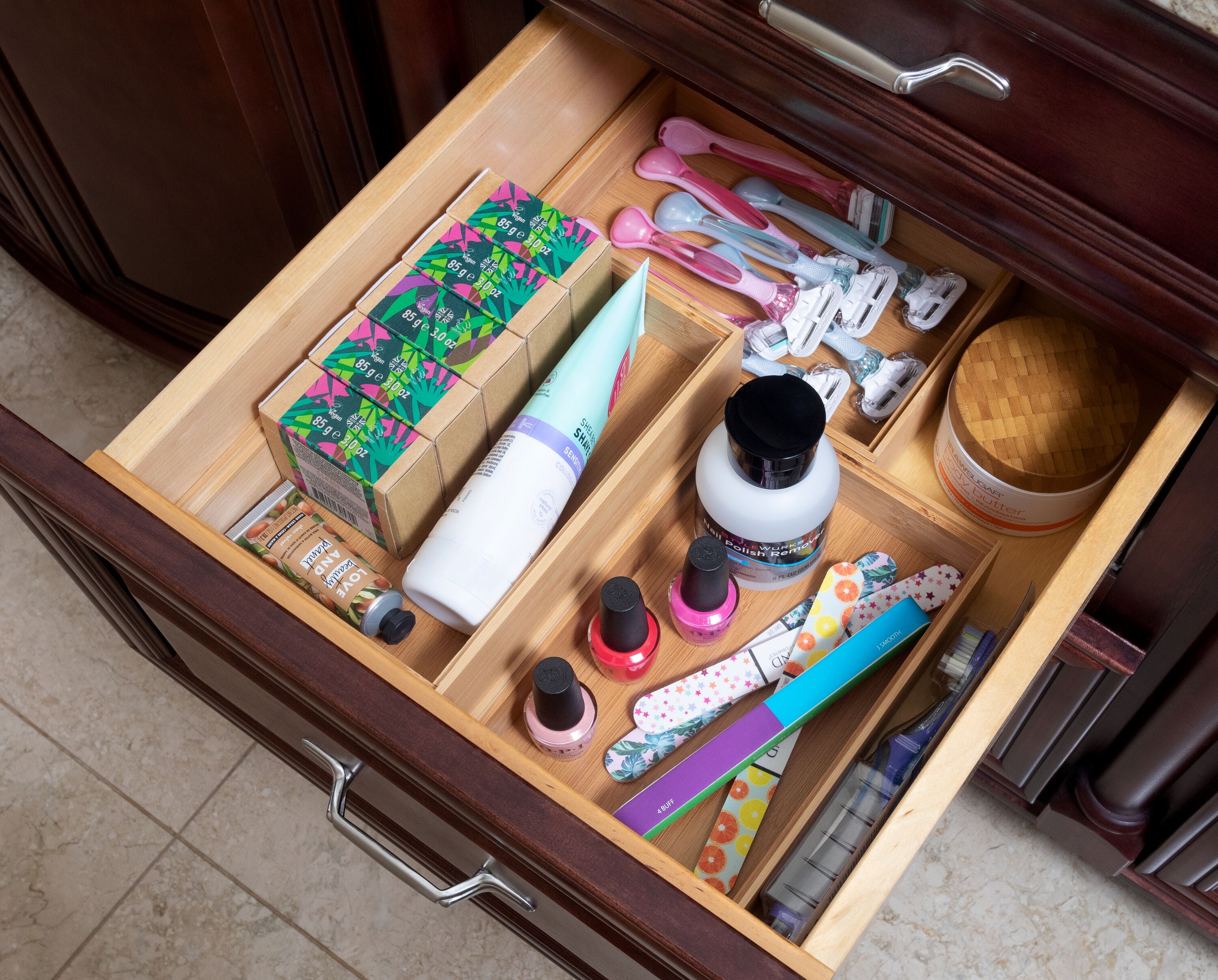 Style Selections 9-in x 6-in Brown Bamboo Wood Stackable Drawer Organizer  in the Drawer Organizers department at