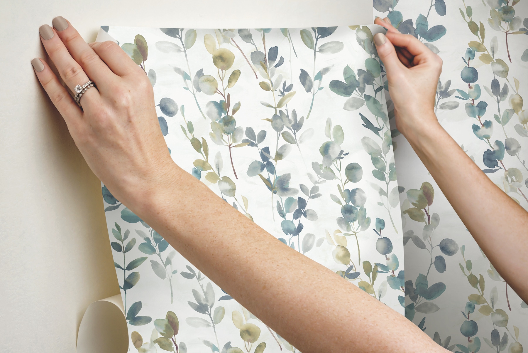 Navy Blue Eucalyptus Peel and Stick Vinyl Wallpaper