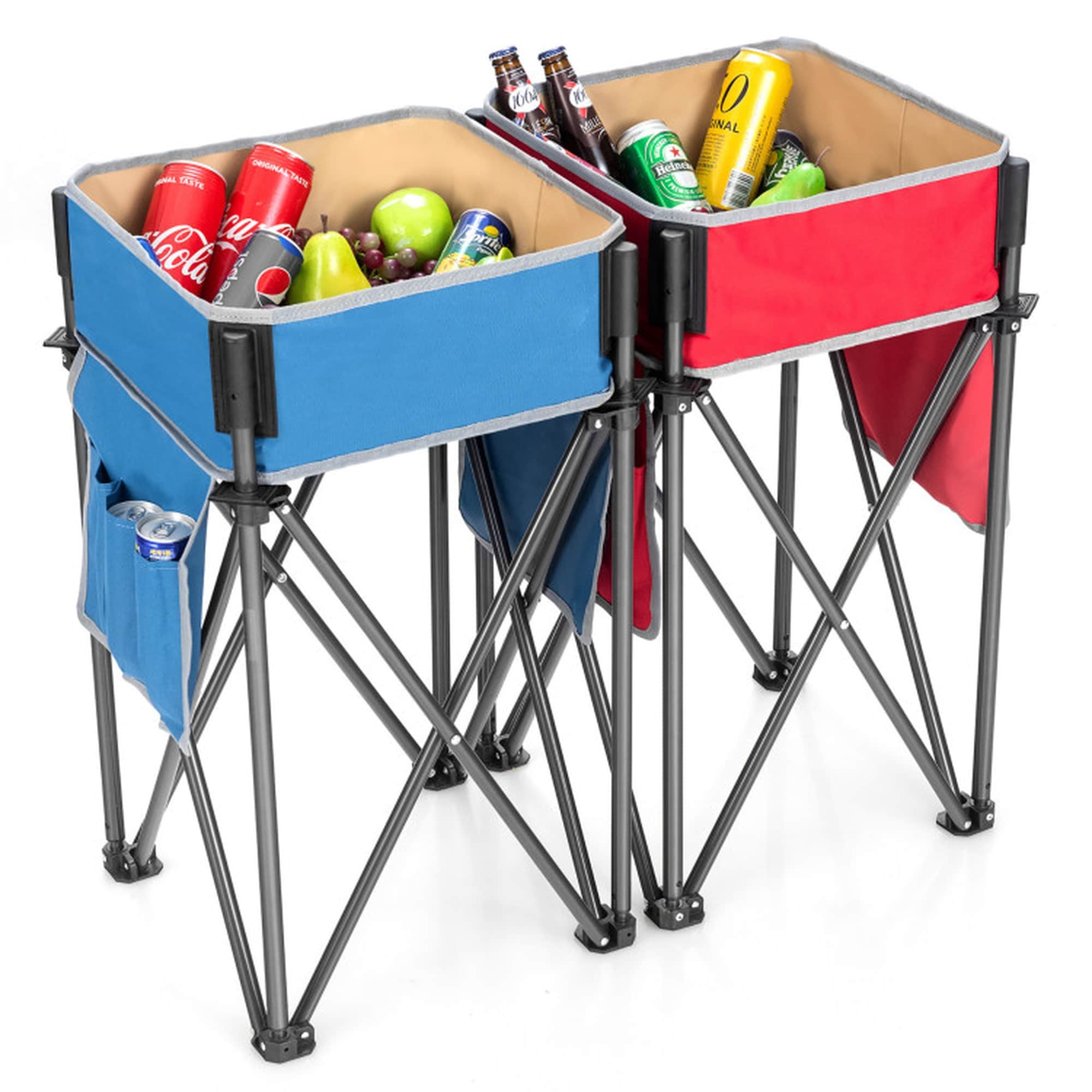 Boyel Living - Brown 2 Pieces Folding Portable Outdoor Picnic Tables 29-in L x 17.5-in W x 17.5-i...