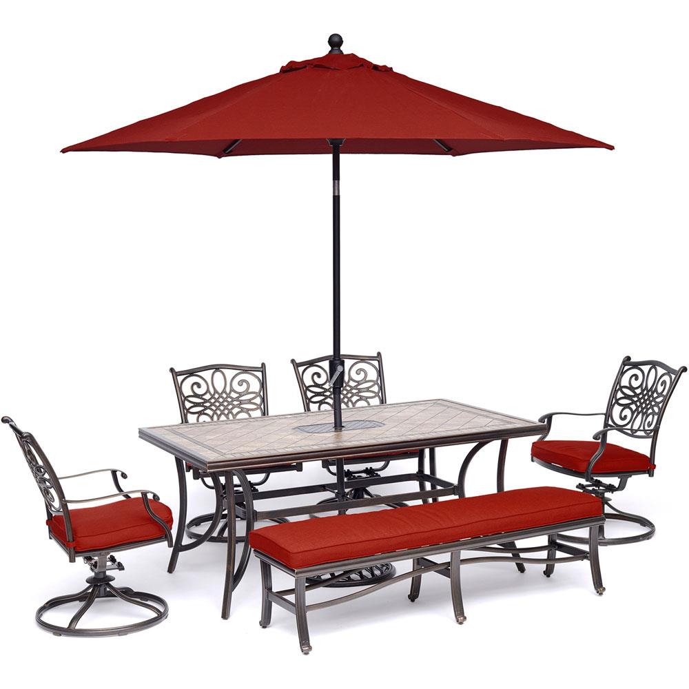 Hanover MONDN6PCSW4BN-R-SU Monaco 6-Piece Red Patio Dining Set with Red Cushions