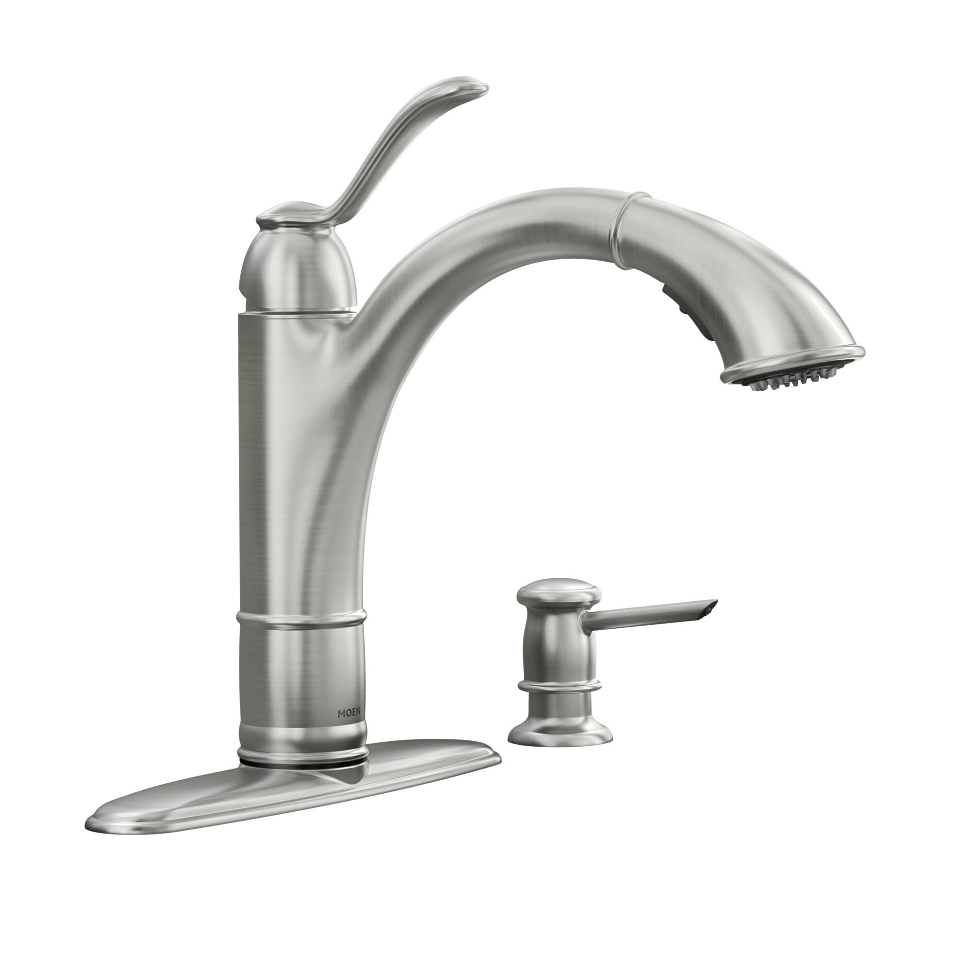 Moen Walden Spot Resist Stainless Microban 1 Handle Deck Mount Pull Out Kitchen Faucet In The Kitchen Faucets Department At Lowes Com