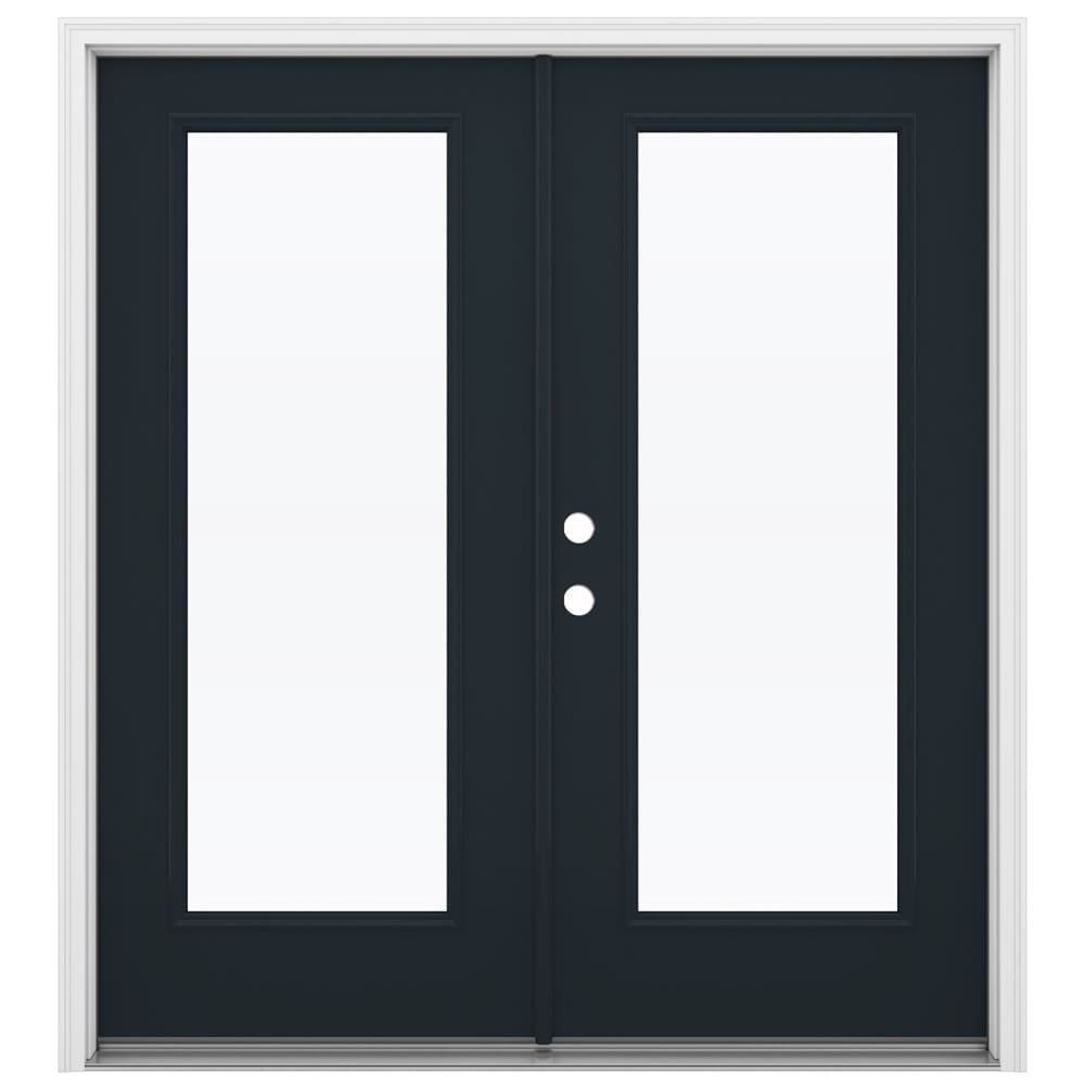 JELD-WEN LOWOLJW235000147 F-3500 72-in x 80-in x 4-9/16-in Jamb Low-E Clear glass , Black Fiberglass Right-hand inswing French Double Patio Door Brickmould Included