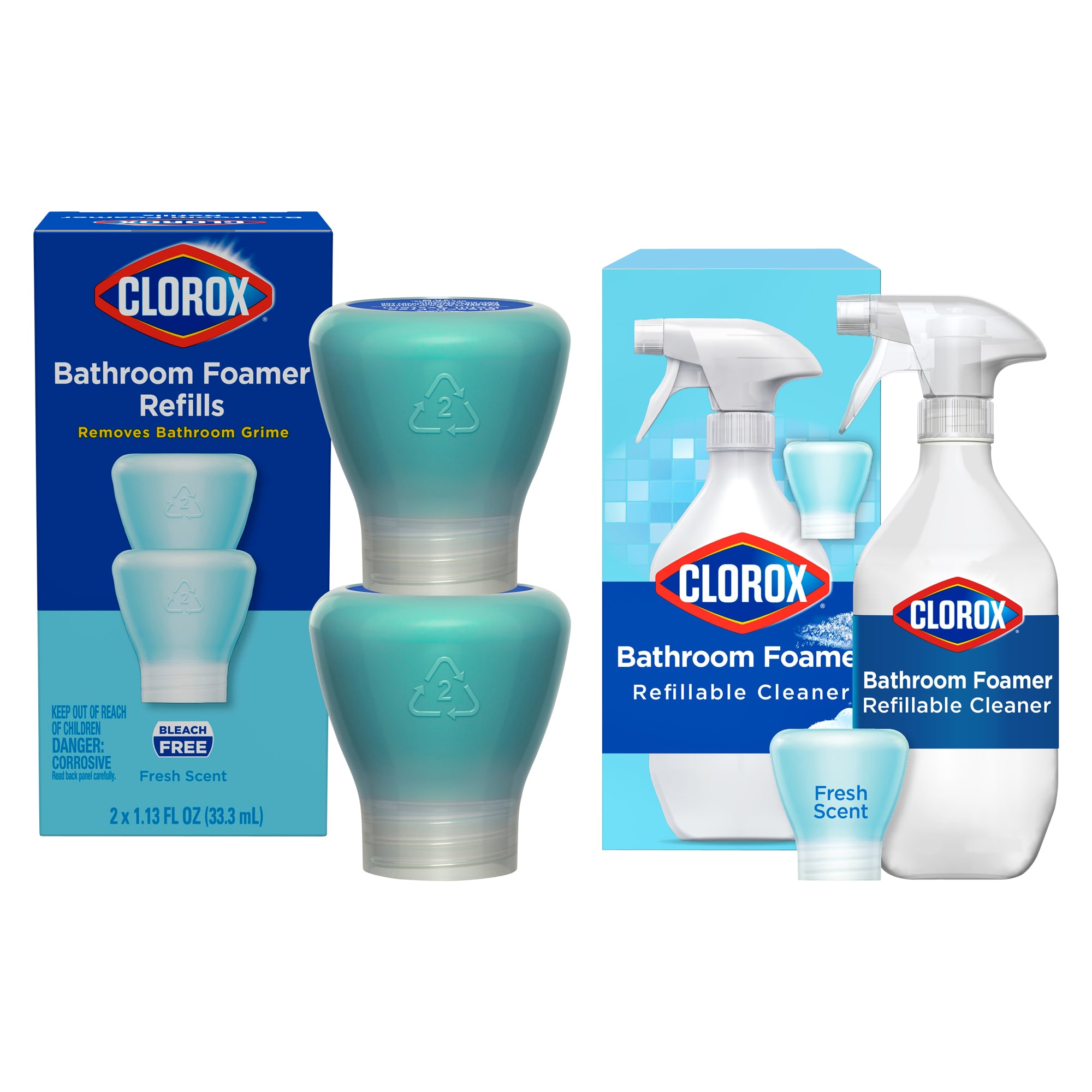 Clorox Clorox Refillable Cleaner Starter Kit, Fresh Scent, Foam  Multipurpose Bathroom Cleaner - 1 Starter Kit and 2 Concentrated Cleaner  Refill Pods