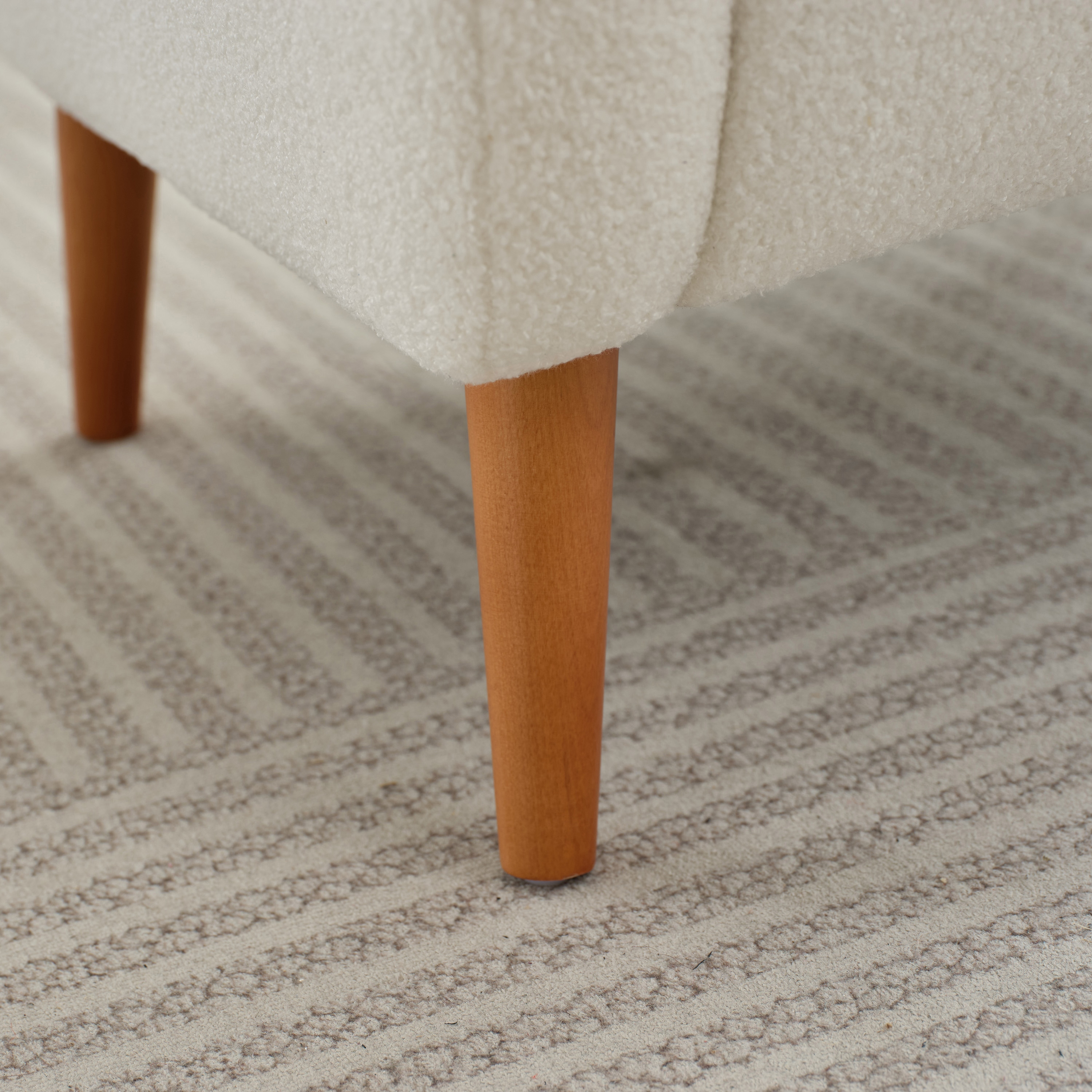 Beige Boucle Wingback Accent Chair with Wood Legs